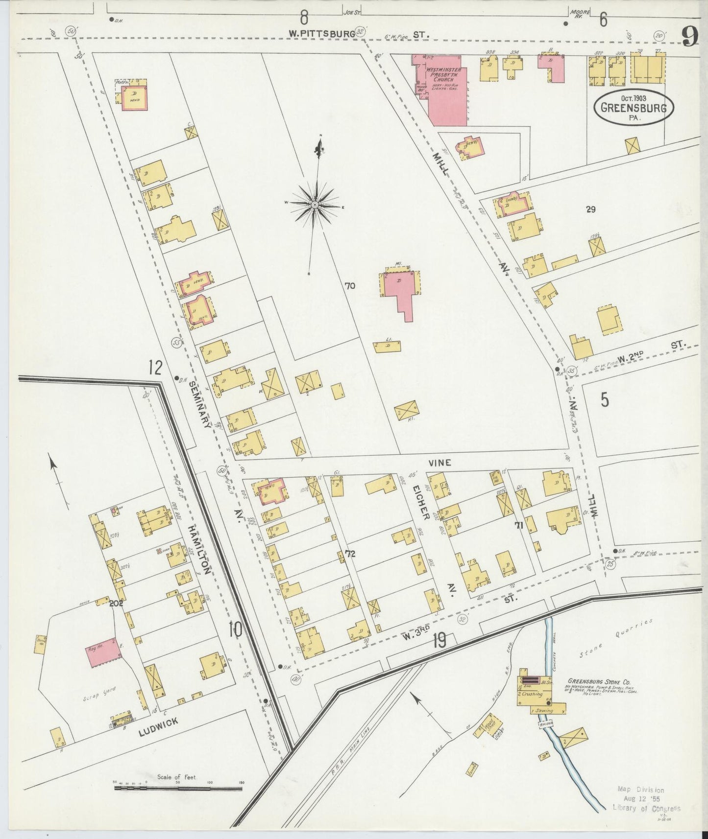 Sanborn Fire Insurance Map from Greensburg, Westmoreland County, Pennsylvania (1903), Sheet #0009 - Historic Sanborn Fire Insurance Map Print, vintage old map wall art, antique decor, genealogy gift, Pennsylvania Pennsylvania map