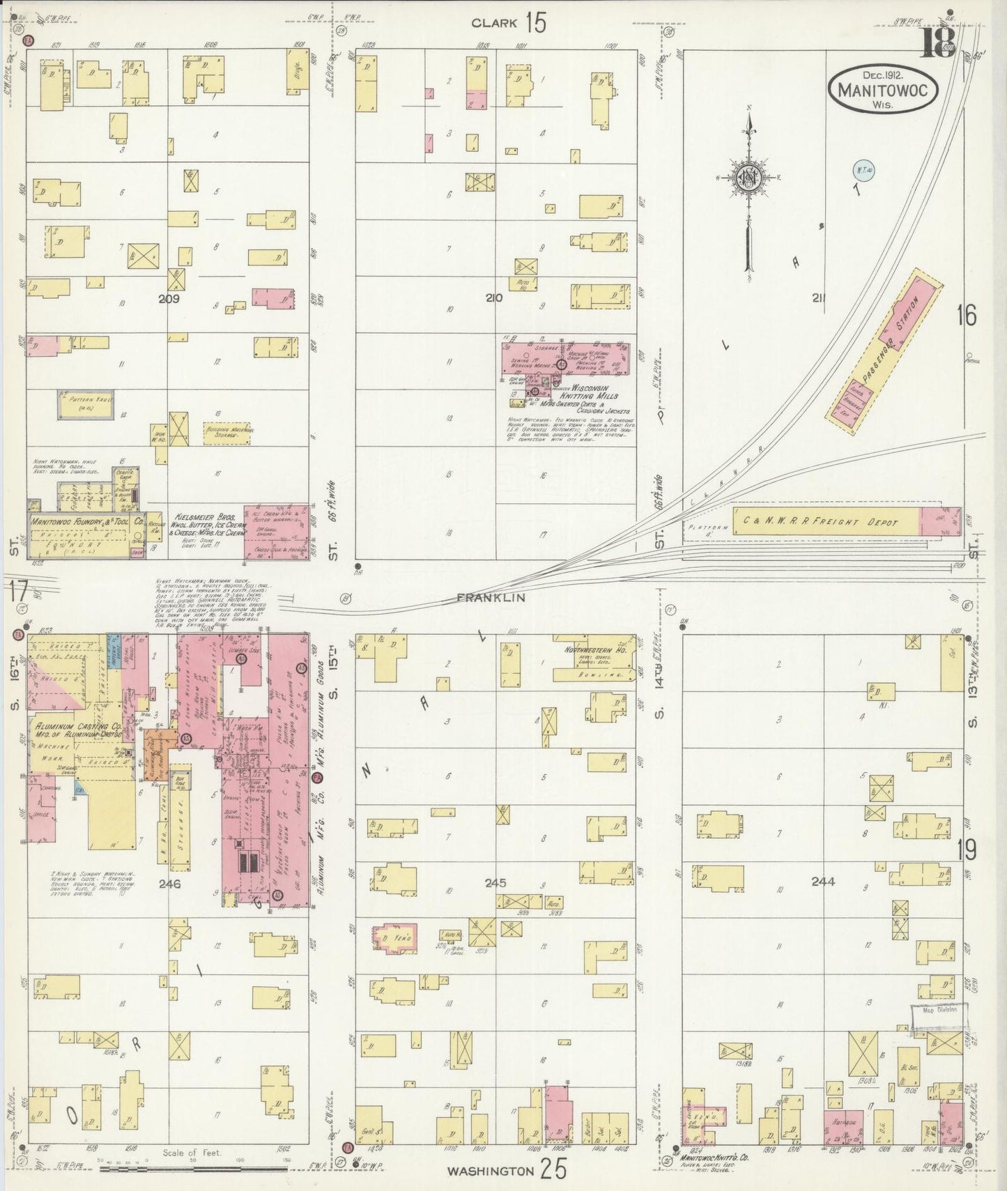 Sanborn Fire Insurance Map from Manitowoc, Manitowoc County, Wisconsin (1912), Sheet #0018 - Historic Sanborn Fire Insurance Map Print, vintage old map wall art, antique decor, genealogy gift, Wisconsin Wisconsin map