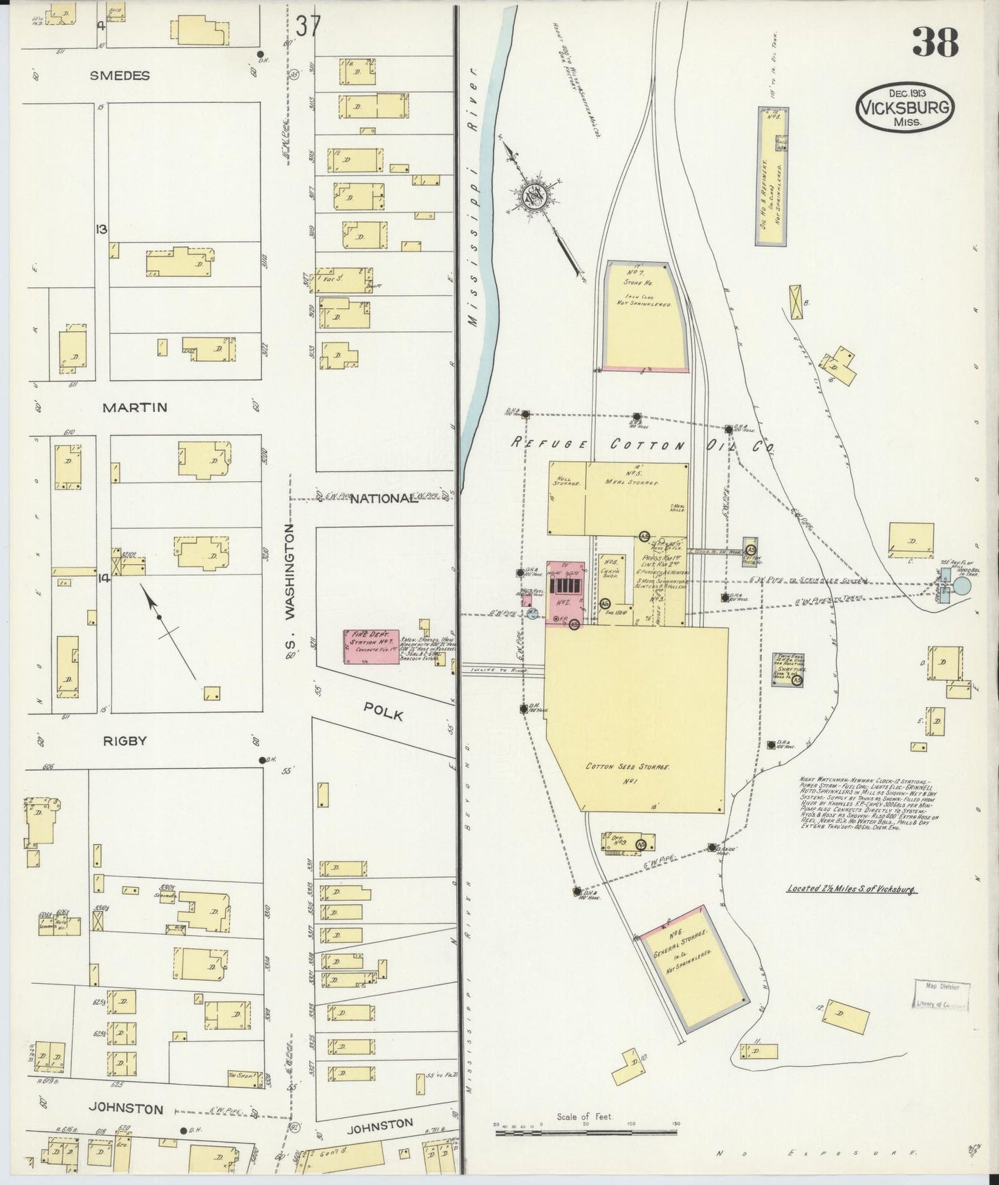 Sanborn Fire Insurance Map from Vicksburg, Warren County, Mississippi (1913), Sheet #0038 - Historic Sanborn Fire Insurance Map Print, vintage old map wall art, antique decor, genealogy gift, Mississippi Mississippi map