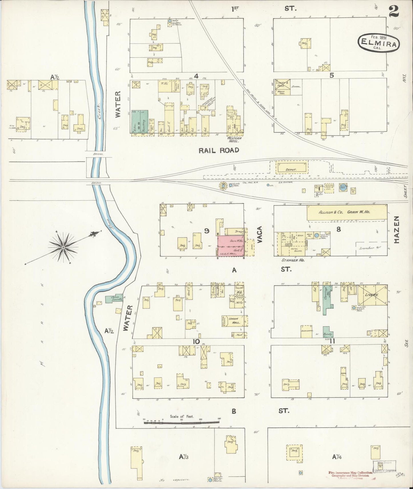 Sanborn Fire Insurance Map from Elmira, Solano County, California (1890), Sheet #0002 - Historic Sanborn Fire Insurance Map Print, vintage old map wall art, antique decor, genealogy gift, California California map