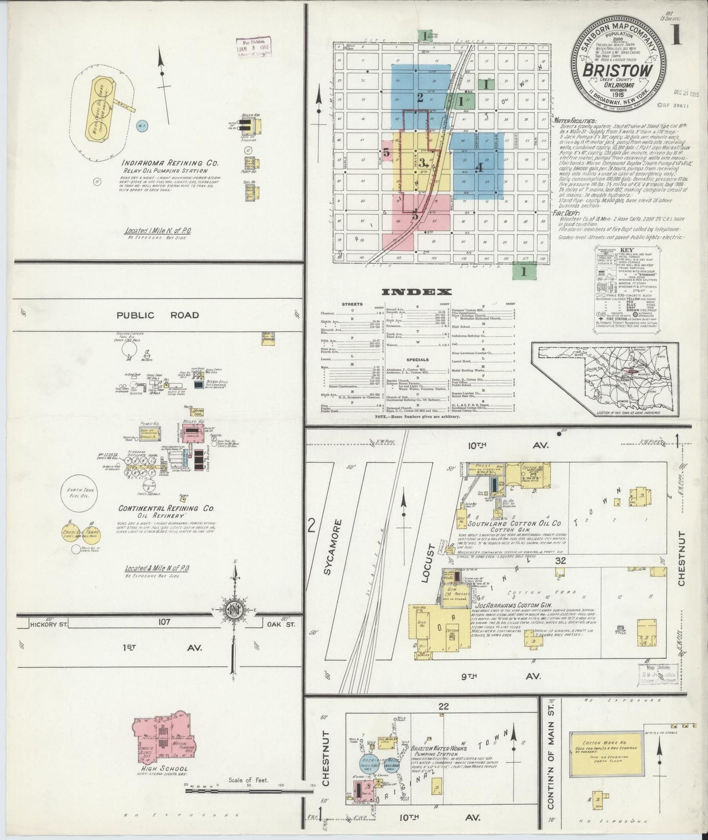 Sanborn Fire Insurance Map from Bristow, Creek County, Oklahoma (1915), Sheet #0001 - Historic Sanborn Fire Insurance Map Print, vintage old map wall art, antique decor, genealogy gift, Oklahoma Oklahoma map