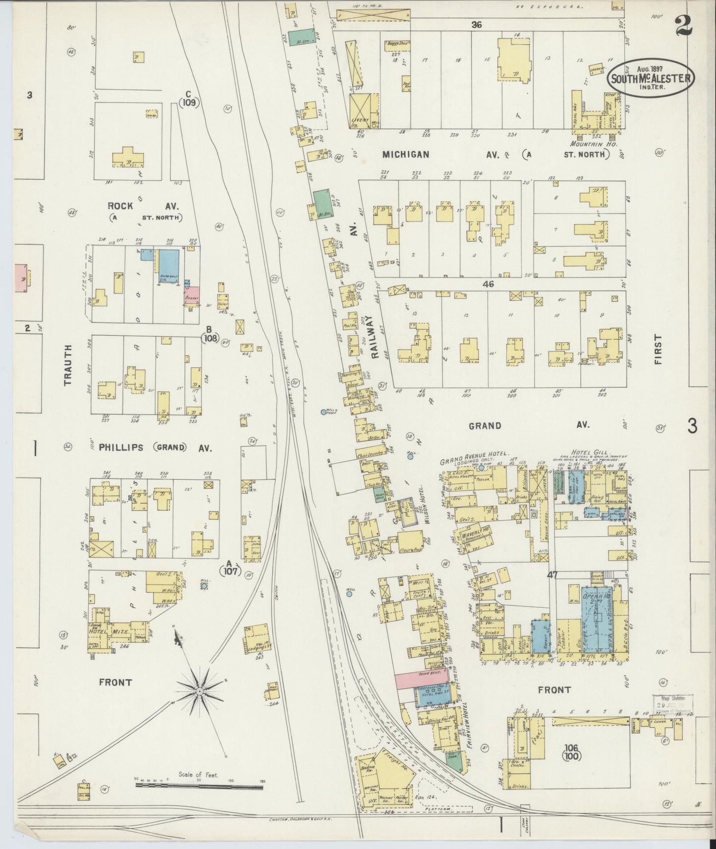 Sanborn Fire Insurance Map from South McAlester, Pittsburg County, Oklahoma (1897), Sheet #0002 - Historic Sanborn Fire Insurance Map Print, vintage old map wall art, antique decor, genealogy gift, Oklahoma Oklahoma map