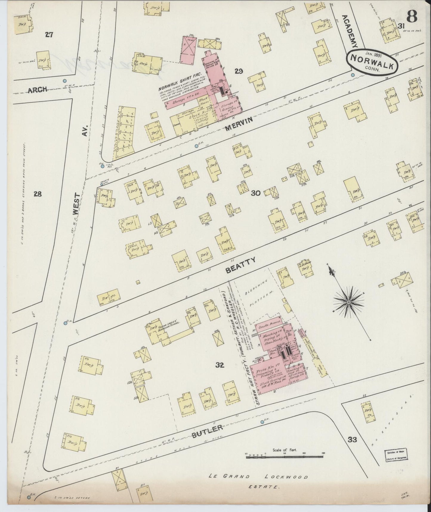 Sanborn Fire Insurance Map from Norwalk, Fairfield County, Connecticut (1891), Sheet #0007 - Complete Map Set gallery image, historic Sanborn map, vintage wall art, Connecticut Connecticut