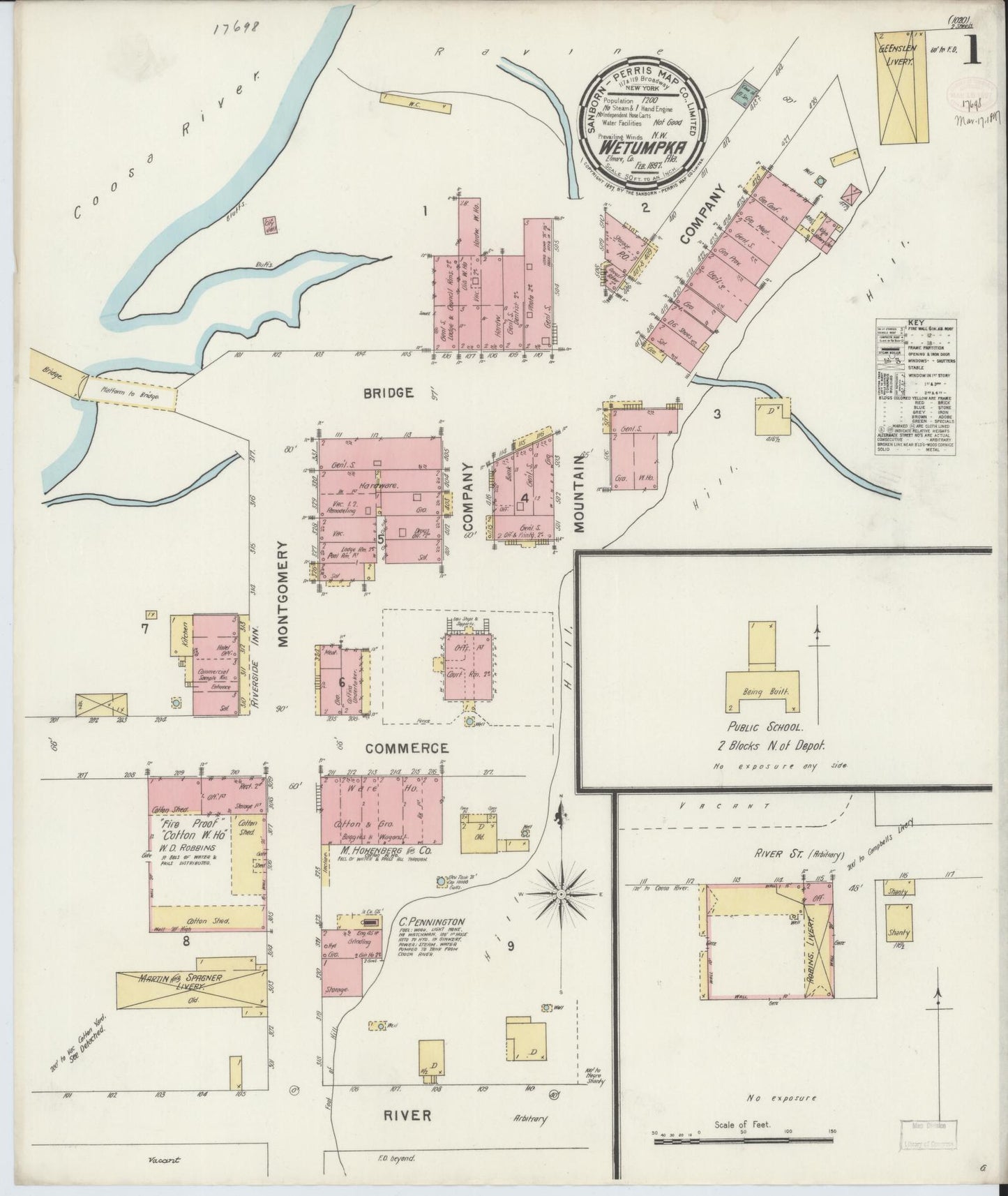 Sanborn Fire Insurance Map from Wetumpka, Elmore County, Alabama (1897), Sheet #0001 - Historic Sanborn Fire Insurance Map Print, vintage old map wall art, antique decor, genealogy gift, Alabama Alabama map