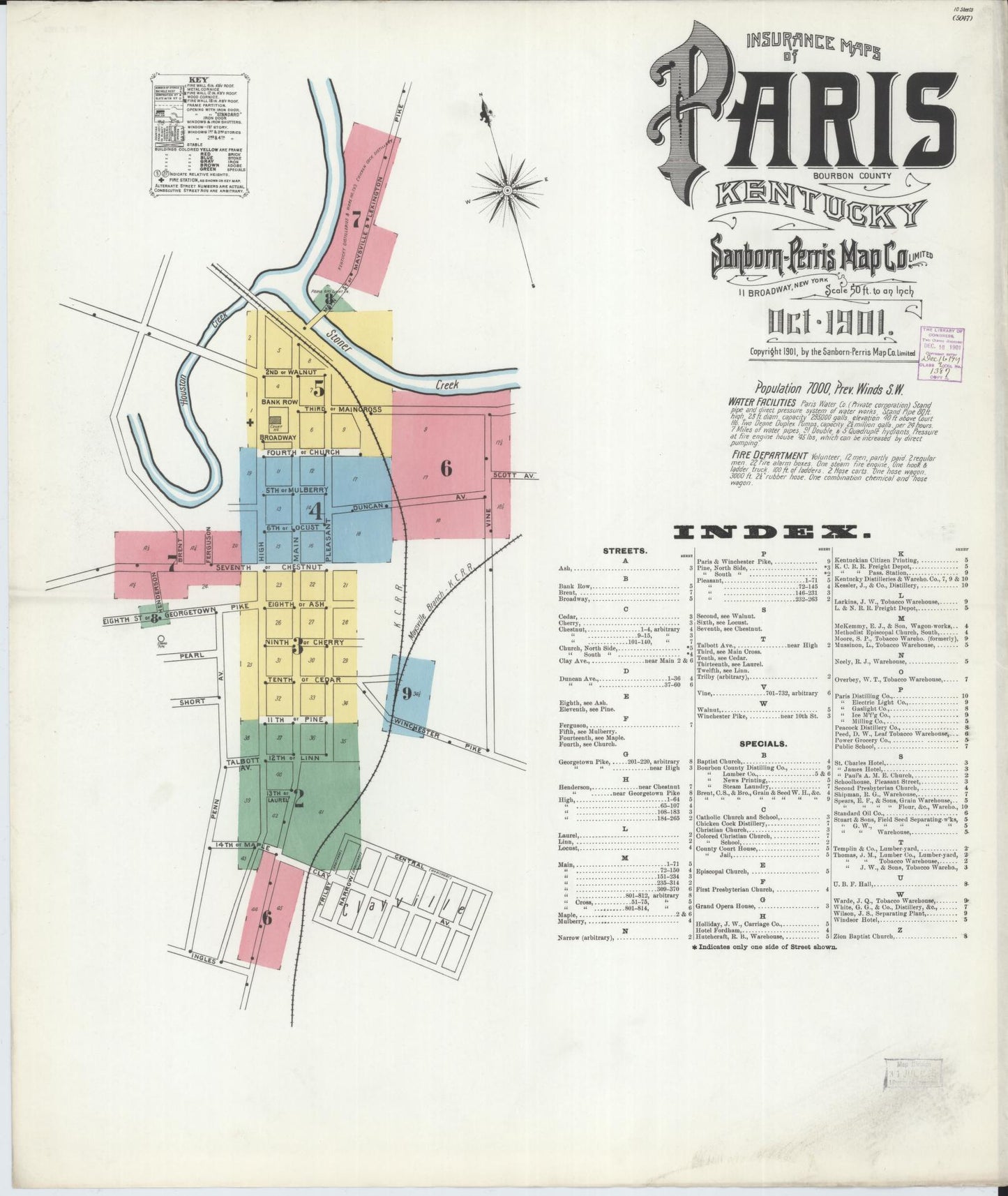 Sanborn Fire Insurance Map from Paris, Bourbon County, Kentucky (1901), Sheet #0001 - Historic Sanborn Fire Insurance Map Print, vintage old map wall art, antique decor, genealogy gift, Kentucky Kentucky map