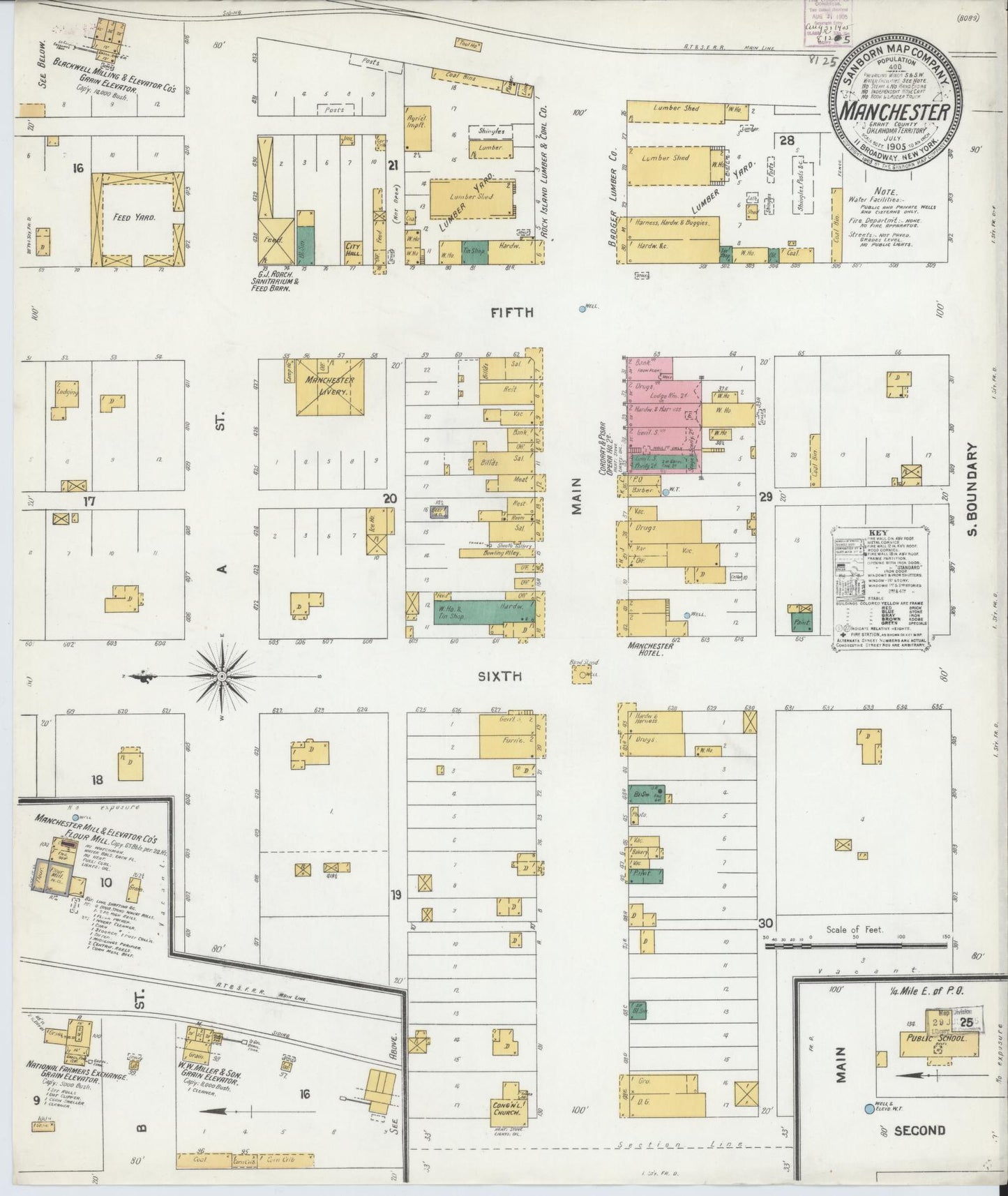 Sanborn Fire Insurance Map from Manchester, Grant County, Oklahoma (1905), Sheet #0001 - Historic Sanborn Fire Insurance Map Print, vintage old map wall art, antique decor, genealogy gift, Oklahoma Oklahoma map