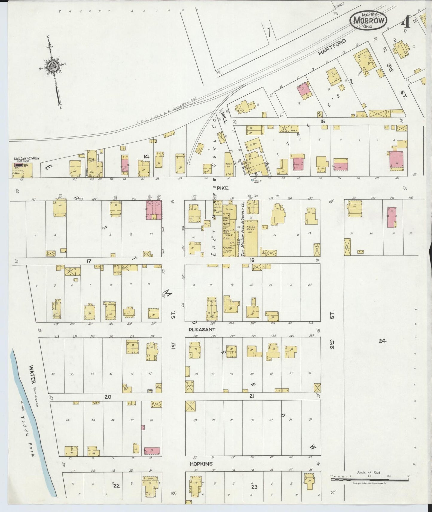 Sanborn Fire Insurance Map from Morrow, Warren County, Ohio (1919), Sheet #0004 - Historic Sanborn Fire Insurance Map Print, vintage old map wall art, antique decor, genealogy gift, Ohio Ohio map