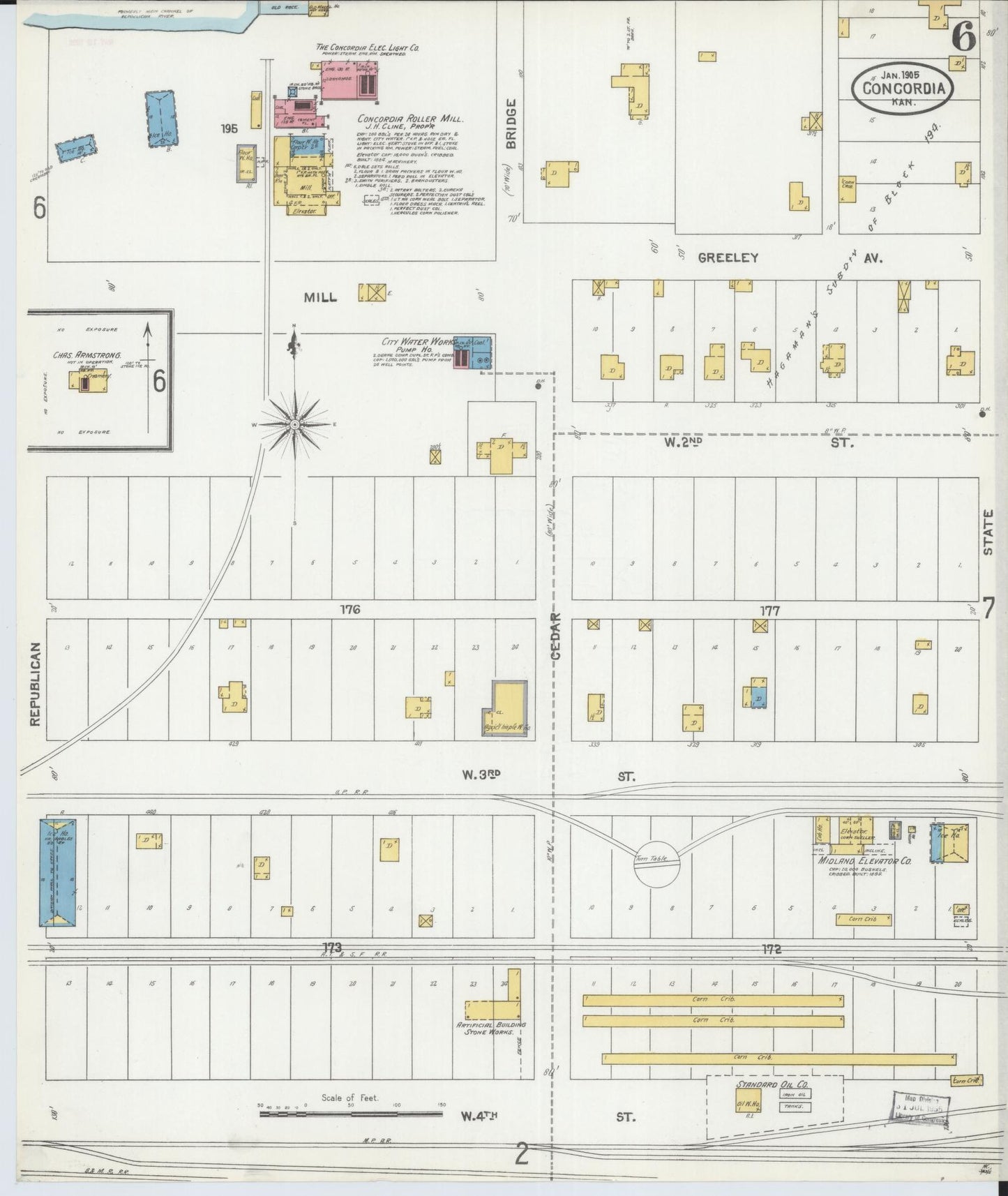 Sanborn Fire Insurance Map from Concordia, Cloud County, Kansas (1905), Sheet #0006 - Historic Sanborn Fire Insurance Map Print, vintage old map wall art, antique decor, genealogy gift, Kansas Kansas map