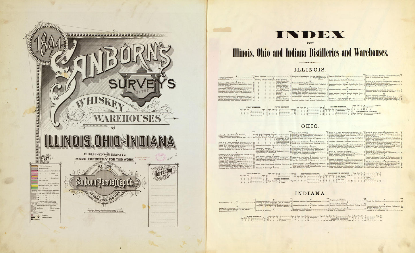 Sanborn Fire Insurance Map from Whiskey Warehouses, Multiple States - US (1894), Sheet #0001 - Historic Sanborn Fire Insurance Map Print, vintage old map wall art, antique decor, genealogy gift, Ohio Ohio map