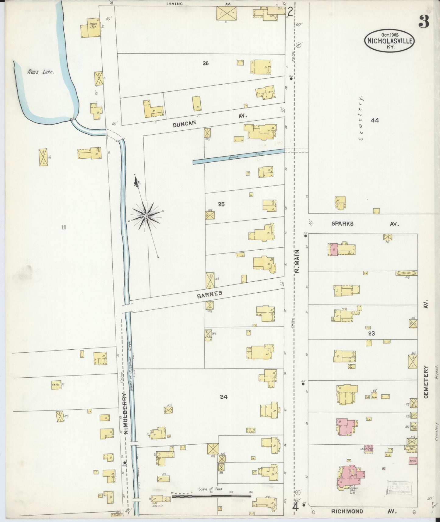 Sanborn Fire Insurance Map from Nicholasville, Jessamine County, Kentucky (1903), Sheet #0003 - Historic Sanborn Fire Insurance Map Print, vintage old map wall art, antique decor, genealogy gift, Kentucky Kentucky map