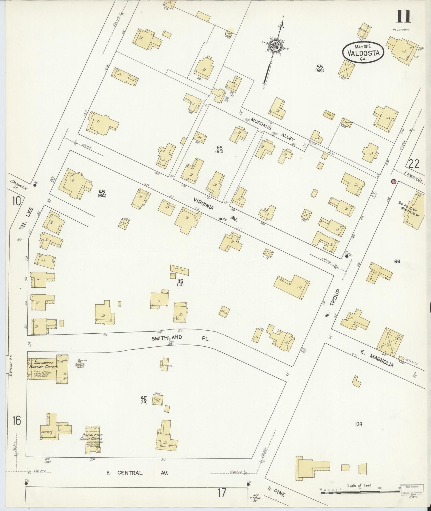 Sanborn Fire Insurance Map from Valdosta, Lowndes County, Georgia (1912), Sheet #0011 - Historic Sanborn Fire Insurance Map Print, vintage old map wall art, antique decor, genealogy gift, Georgia Georgia map