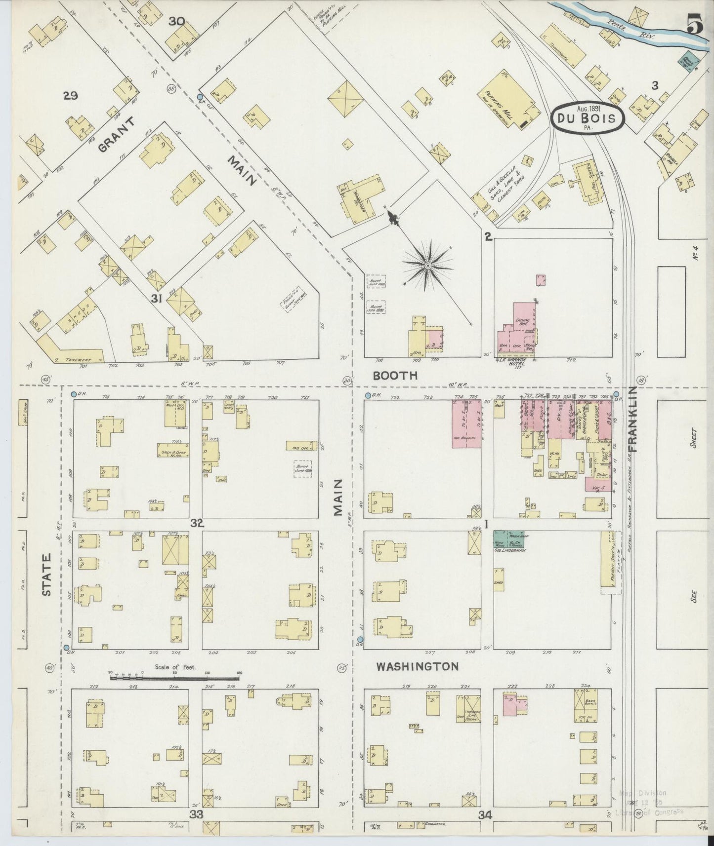 Sanborn Fire Insurance Map from Du Bois, Clearfield County, Pennsylvania (1891), Sheet #0005 - Historic Sanborn Fire Insurance Map Print, vintage old map wall art, antique decor, genealogy gift, Pennsylvania Pennsylvania map