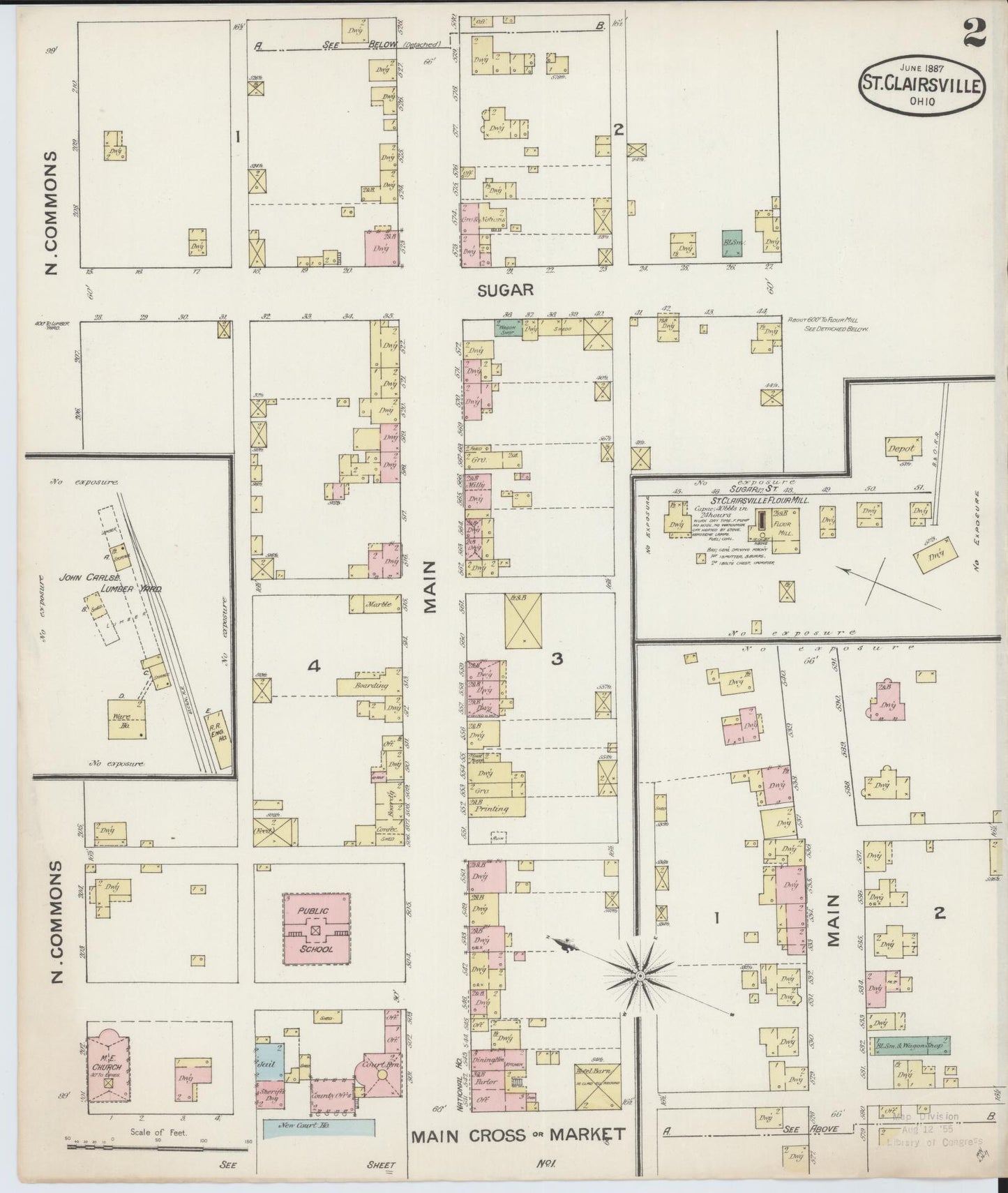 Sanborn Fire Insurance Map from Saint Clairsville, Belmont County, Ohio (1887), Sheet #0002 - Complete Map Set gallery image, historic Sanborn map, vintage wall art, Ohio Ohio