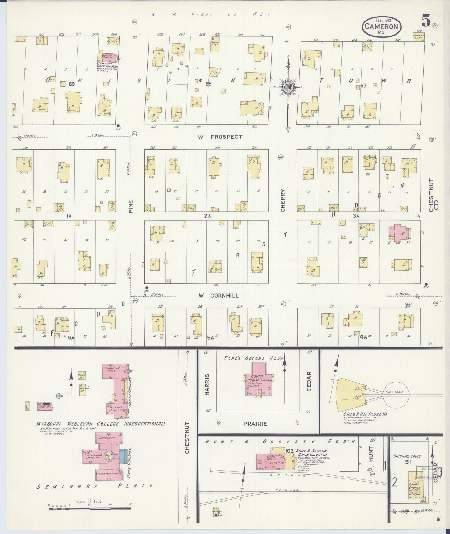 Sanborn Fire Insurance Map from Cameron, Clinton County, Missouri (1913), Sheet #0005 - Historic Sanborn Fire Insurance Map Print, vintage old map wall art, antique decor, genealogy gift, Missouri Missouri map