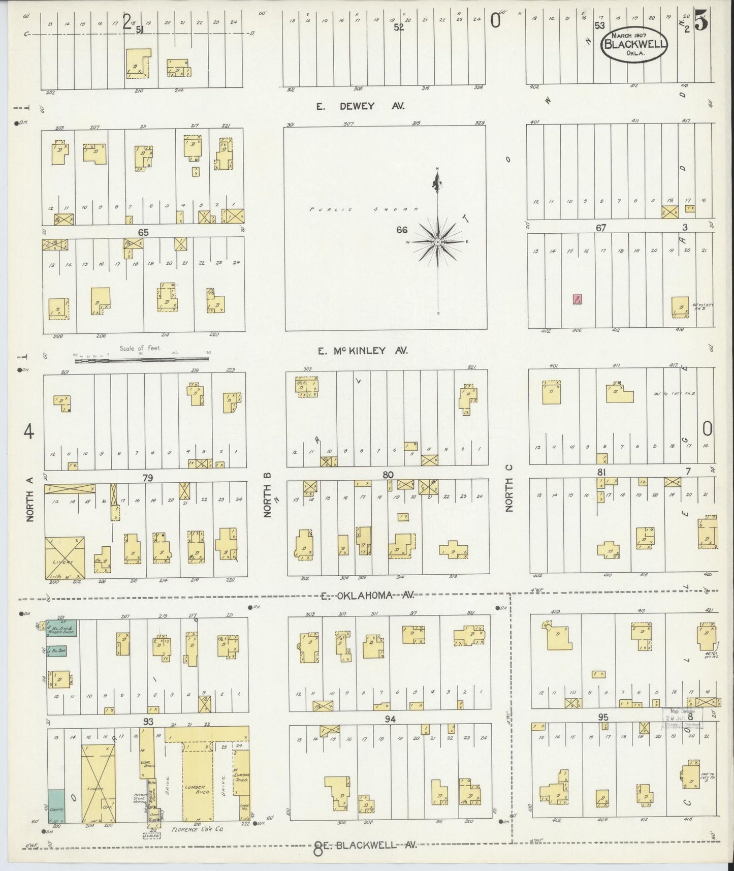 Sanborn Fire Insurance Map from Blackwell, Kay County, Oklahoma (1907), Sheet #0005 - Historic Sanborn Fire Insurance Map Print, vintage old map wall art, antique decor, genealogy gift, Oklahoma Oklahoma map