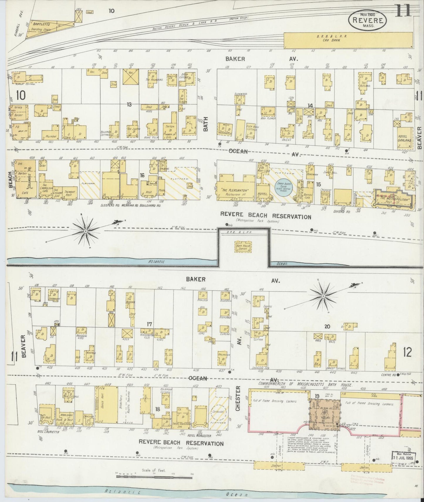Sanborn Fire Insurance Map from Revere, Suffolk County, Massachusetts (1900), Sheet #0011 - Historic Sanborn Fire Insurance Map Print, vintage old map wall art, antique decor, genealogy gift, Massachusetts Massachusetts map