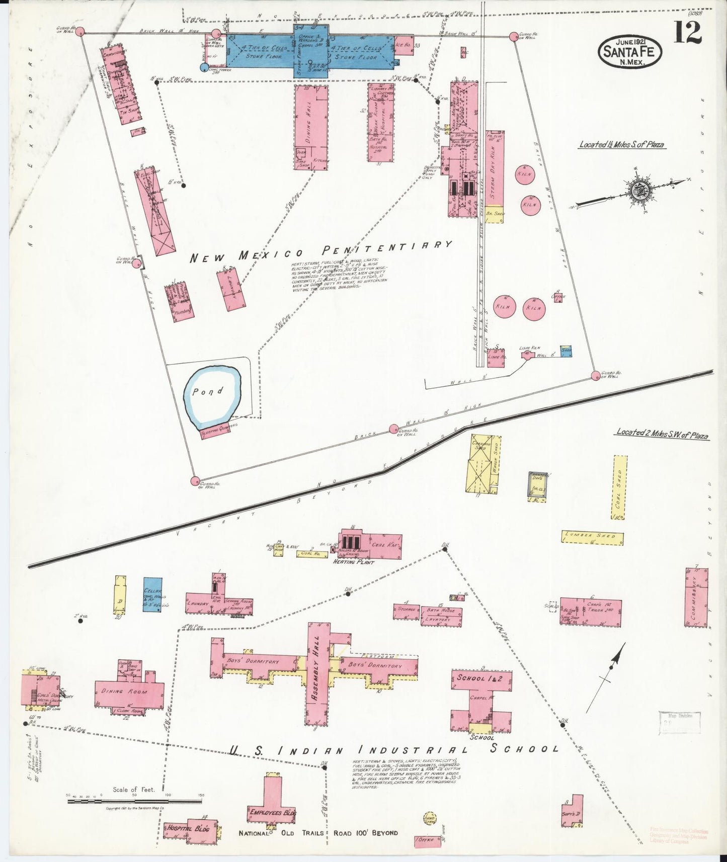 Sanborn Fire Insurance Map from Santa Fe, Santa Fe County, New Mexico (1921), Sheet #0012 - Historic Sanborn Fire Insurance Map Print, vintage old map wall art, antique decor, genealogy gift, New Mexico New Mexico map