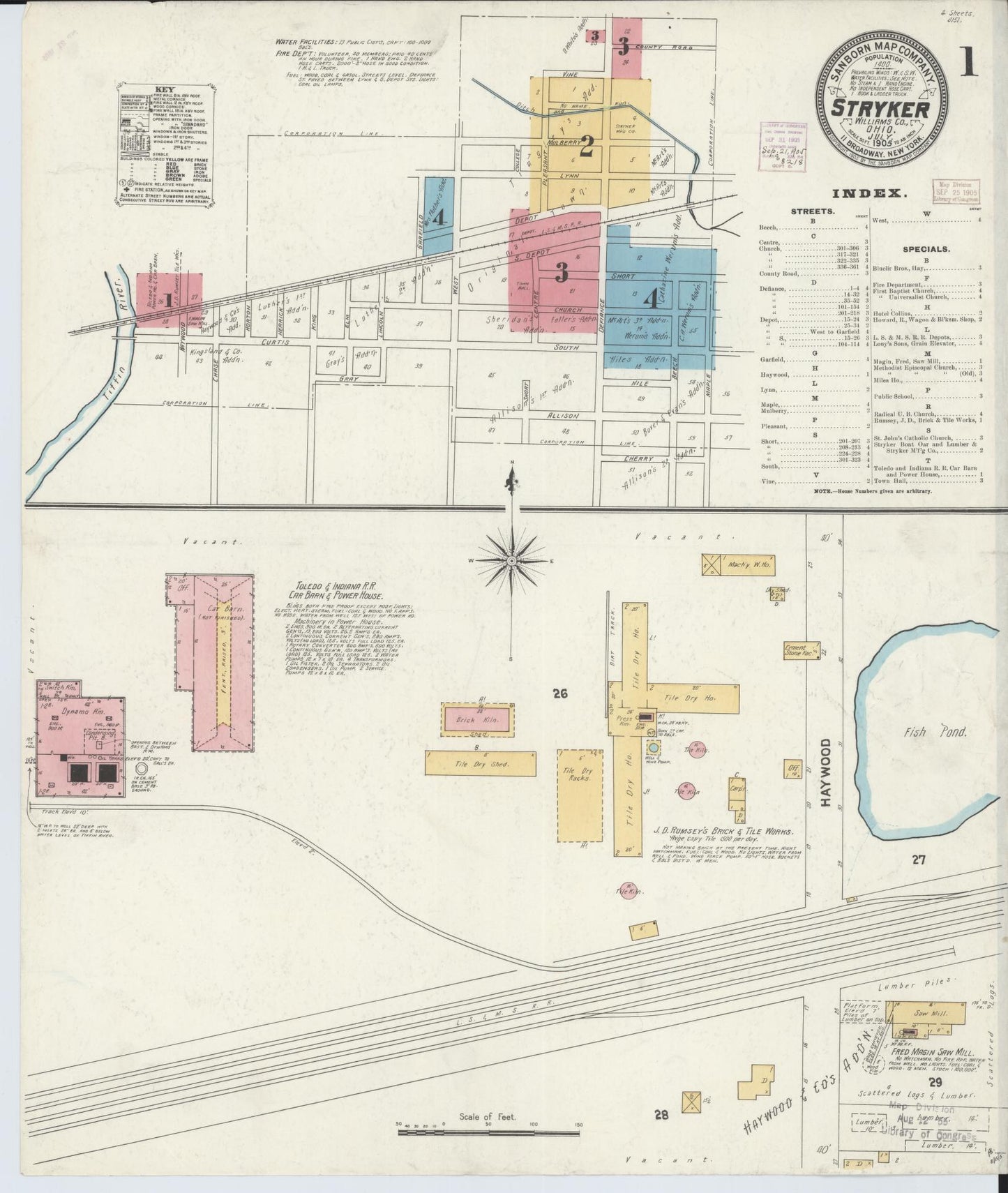 Sanborn Fire Insurance Map from Stryker, Williams County, Ohio (1905), Sheet #0001 - Historic Sanborn Fire Insurance Map Print, vintage old map wall art, antique decor, genealogy gift, Ohio Ohio map