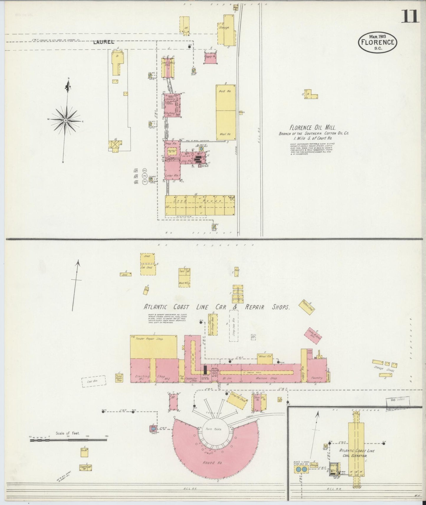 Sanborn Fire Insurance Map from Florence, Florence County, South Carolina (1903), Sheet #0011 - Historic Sanborn Fire Insurance Map Print, vintage old map wall art, antique decor, genealogy gift, South Carolina South Carolina map