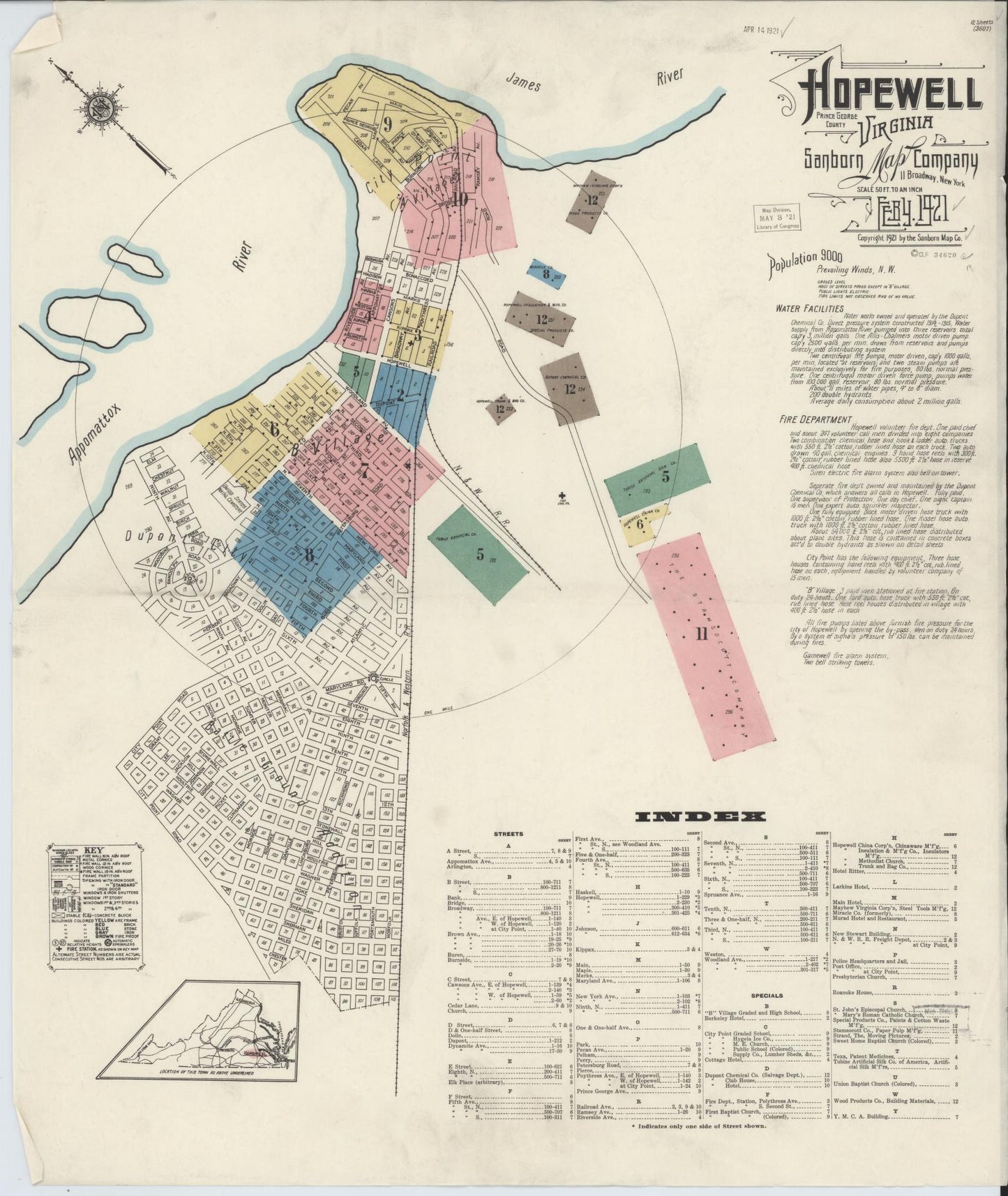 Sanborn Fire Insurance Map from Hopewell, Independent Cities, Virginia. (1921) – Historic Sanborn Fire Insurance Map Print