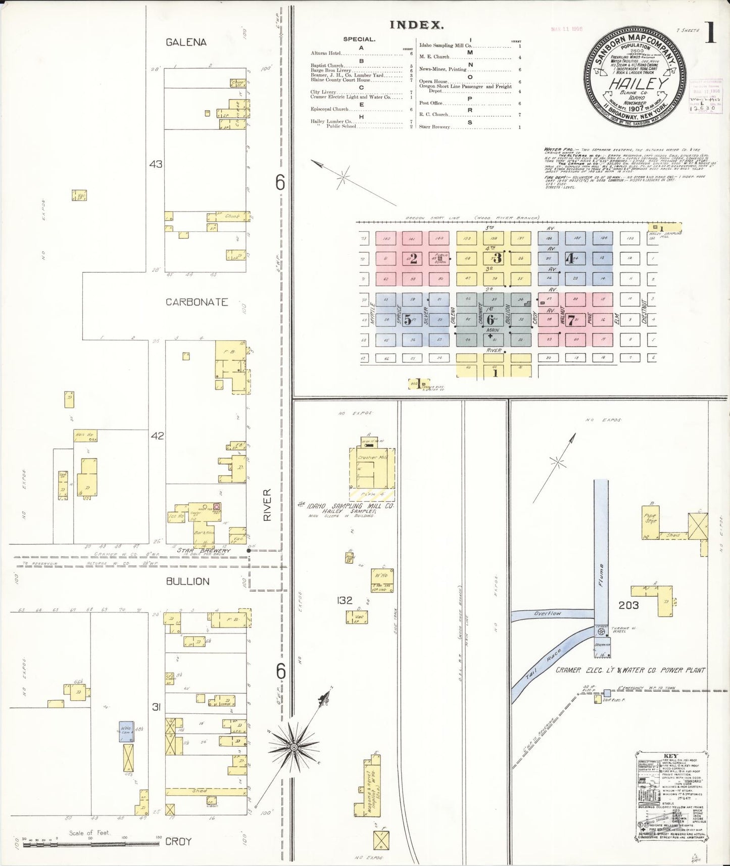 Sanborn Fire Insurance Map from Hailey, Blaine County, Idaho (1907), Sheet #0001 - Historic Sanborn Fire Insurance Map Print, vintage old map wall art, antique decor, genealogy gift, Idaho Idaho map