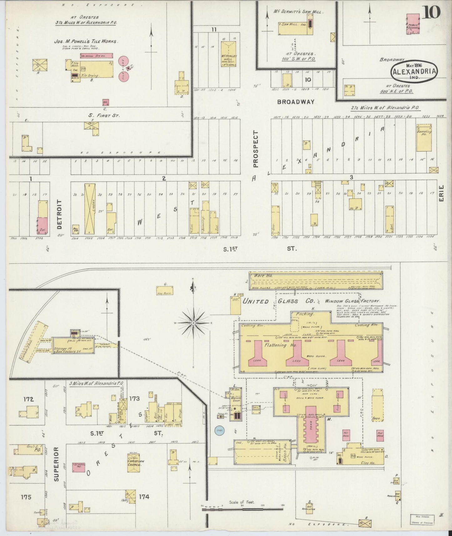 Sanborn Fire Insurance Map from Alexandria, Madison County, Indiana (1896), Sheet #0010 - Historic Sanborn Fire Insurance Map Print, vintage old map wall art, antique decor, genealogy gift, Indiana Indiana map