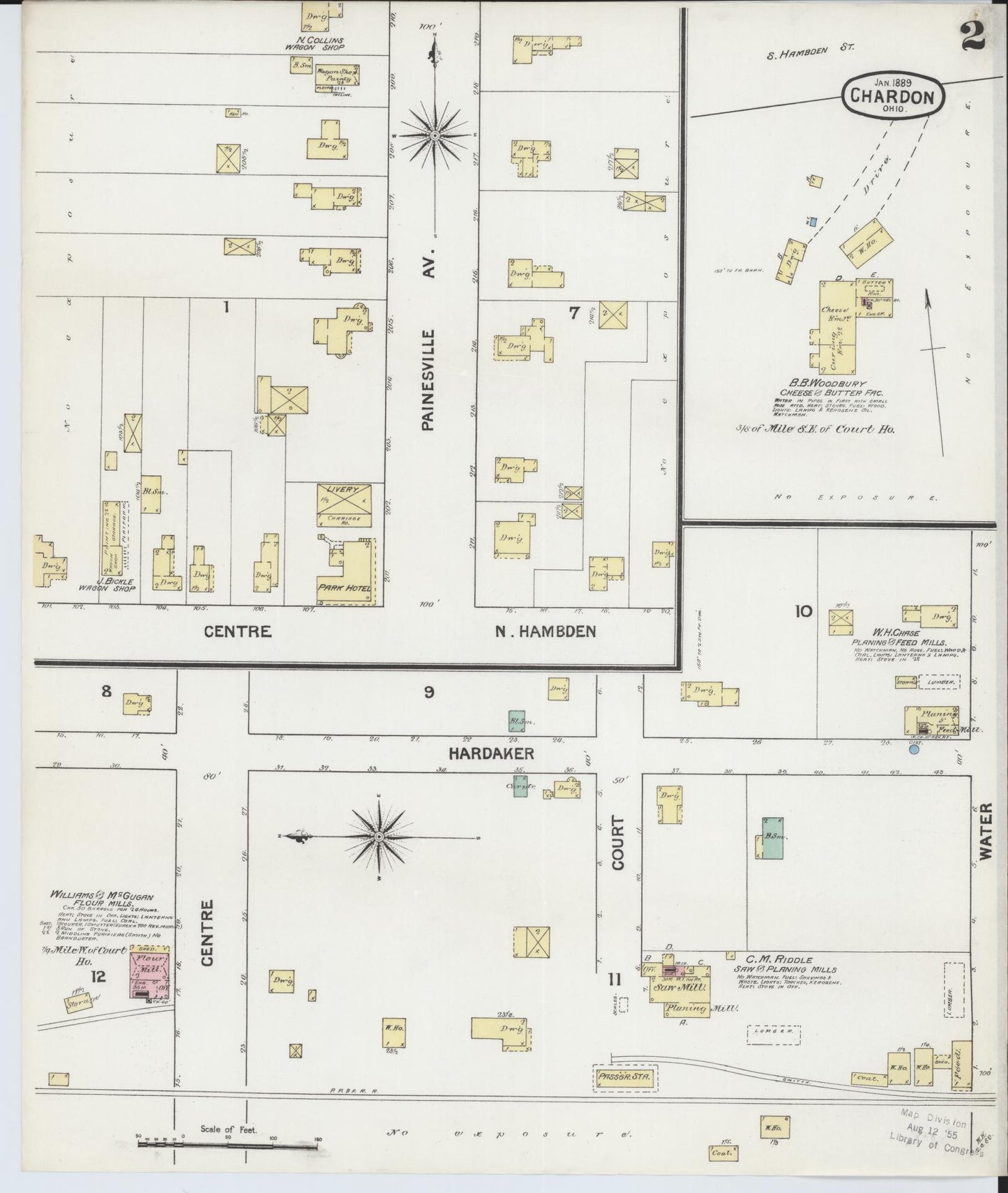 Sanborn Fire Insurance Map from Chardon, Geauga County, Ohio (1889), Sheet #0002 - Complete Map Set gallery image, historic Sanborn map, vintage wall art, Ohio Ohio