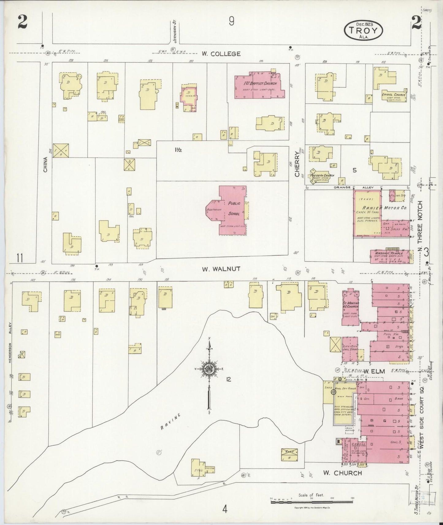 Sanborn Fire Insurance Map from Troy, Pike County, Alabama (1923), Sheet #0002 - Historic Sanborn Fire Insurance Map Print, vintage old map wall art, antique decor, genealogy gift, Alabama Alabama map