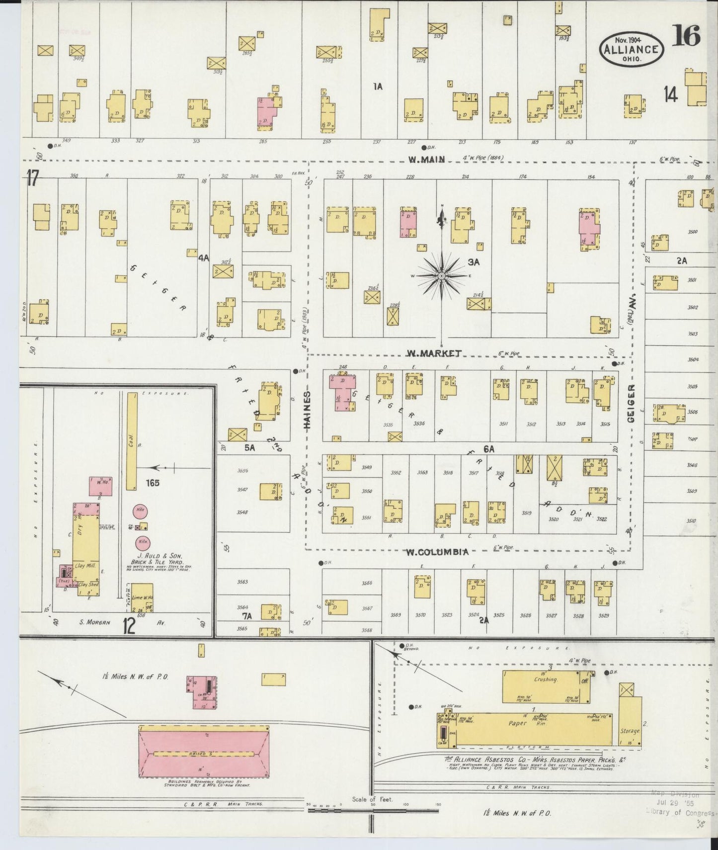 Sanborn Fire Insurance Map from Alliance, Stark County, Ohio (1904), Sheet #0016 - Historic Sanborn Fire Insurance Map Print, vintage old map wall art, antique decor, genealogy gift, Ohio Ohio map