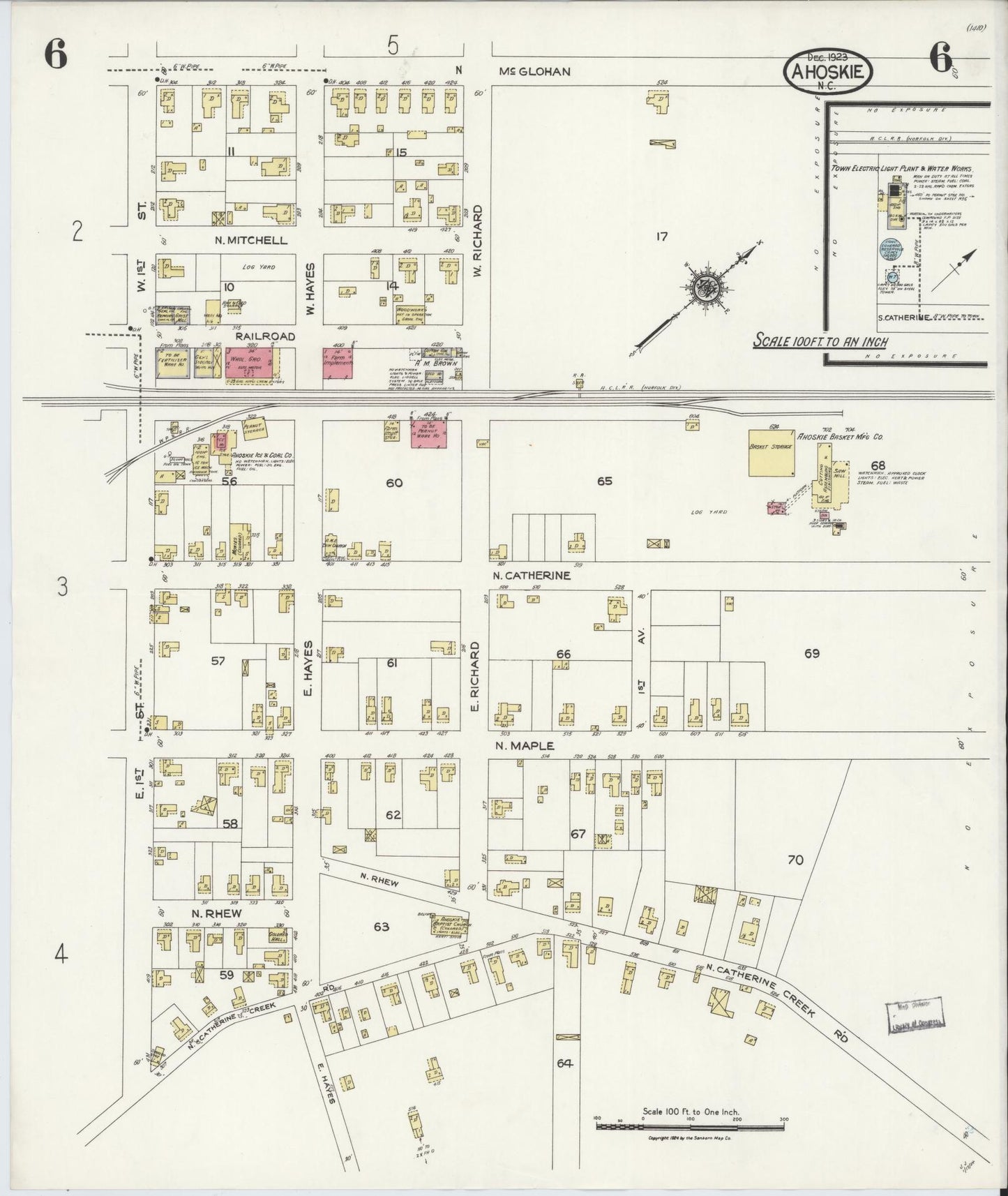 Sanborn Fire Insurance Map from Ahoskie, Hertford County, North Carolina (1923), Sheet #0006 - Complete Map Set gallery image, historic Sanborn map, vintage wall art, North Carolina North Carolina