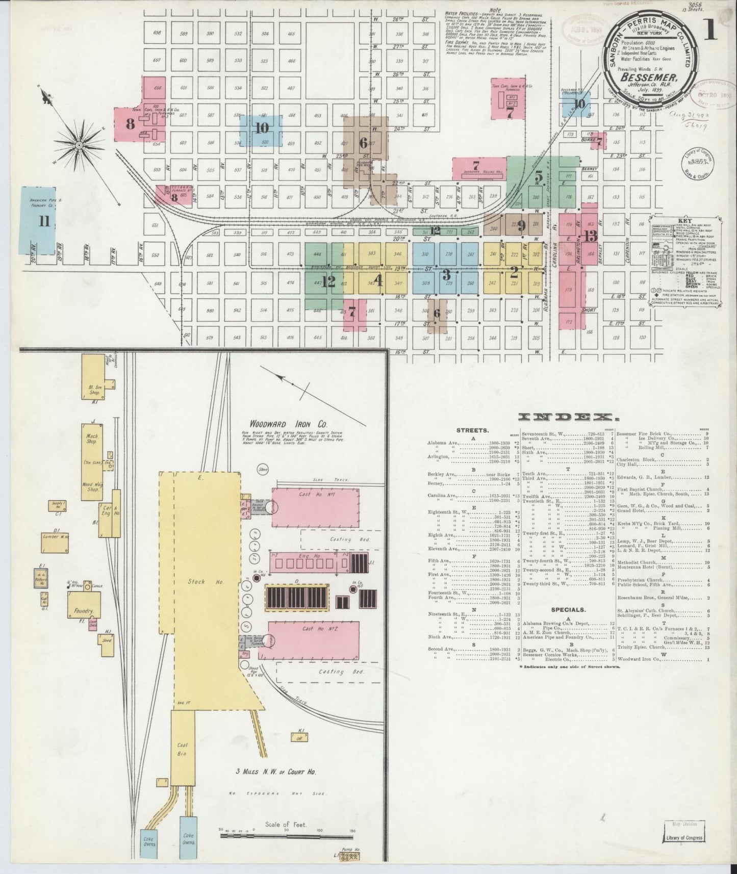 Sanborn Fire Insurance Map from Bessemer, Jefferson County, Alabama. (1899) – Historic Sanborn Fire Insurance Map Print