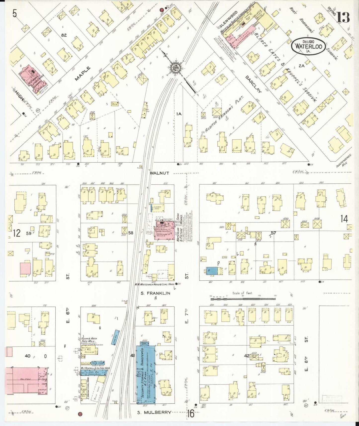 Sanborn Fire Insurance Map from Waterloo, Black Hawk County, Iowa (1910), Sheet #0013 - Historic Sanborn Fire Insurance Map Print
