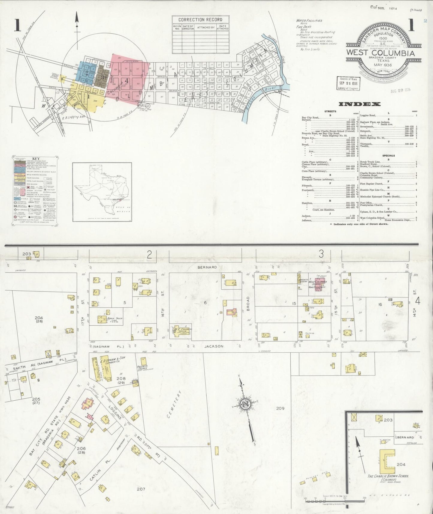 Sanborn Fire Insurance Map from West Columbia, Brazoria County, Texas. (1936) – Historic Sanborn Fire Insurance Map Print