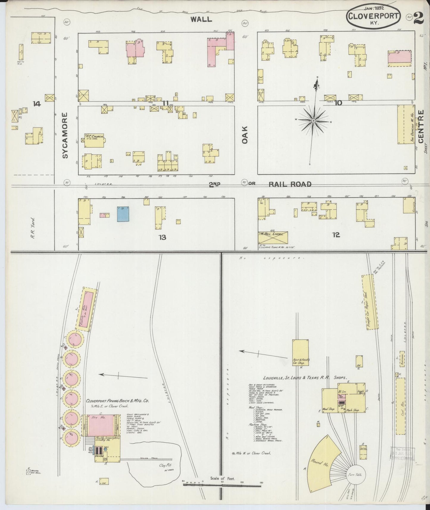 Sanborn Fire Insurance Map from Cloverport, Breckinridge County, Kentucky (1892), Sheet #0002 - Historic Sanborn Fire Insurance Map Print, vintage old map wall art, antique decor, genealogy gift, Kentucky Kentucky map