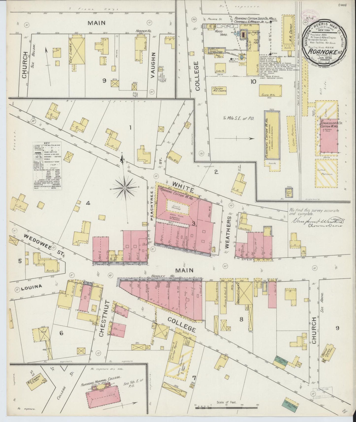 Sanborn Fire Insurance Map from Roanoke, Randolph County, Alabama (1894), Sheet #0001 - Historic Sanborn Fire Insurance Map Print, vintage old map wall art, antique decor, genealogy gift, Alabama Alabama map