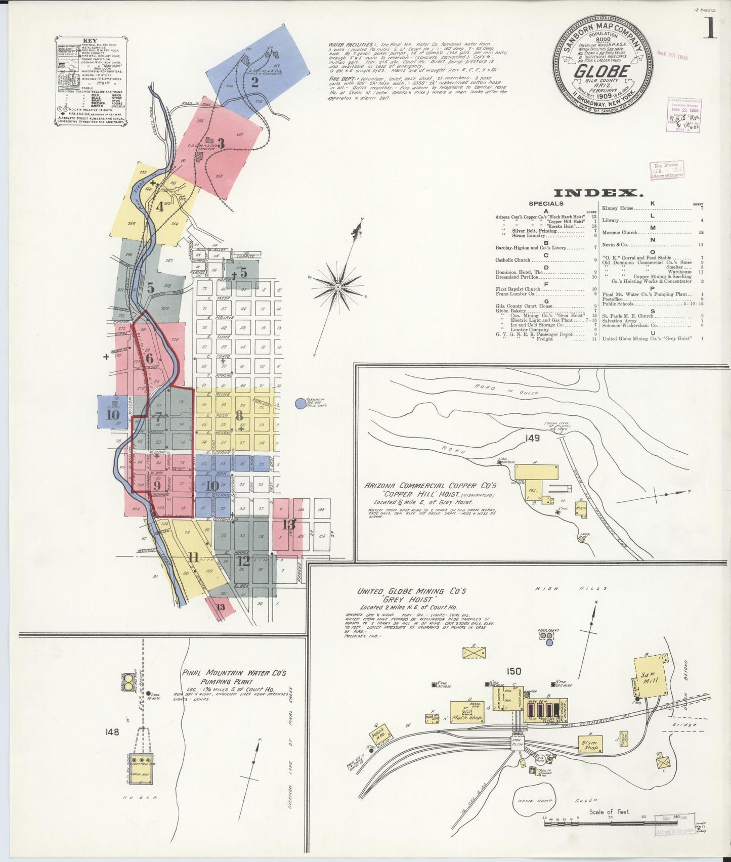 Sanborn Fire Insurance Map from Globe, Gila County, Arizona (1909), Sheet #0001 - Historic Sanborn Fire Insurance Map Print, vintage old map wall art, antique decor, genealogy gift, Arizona Arizona map
