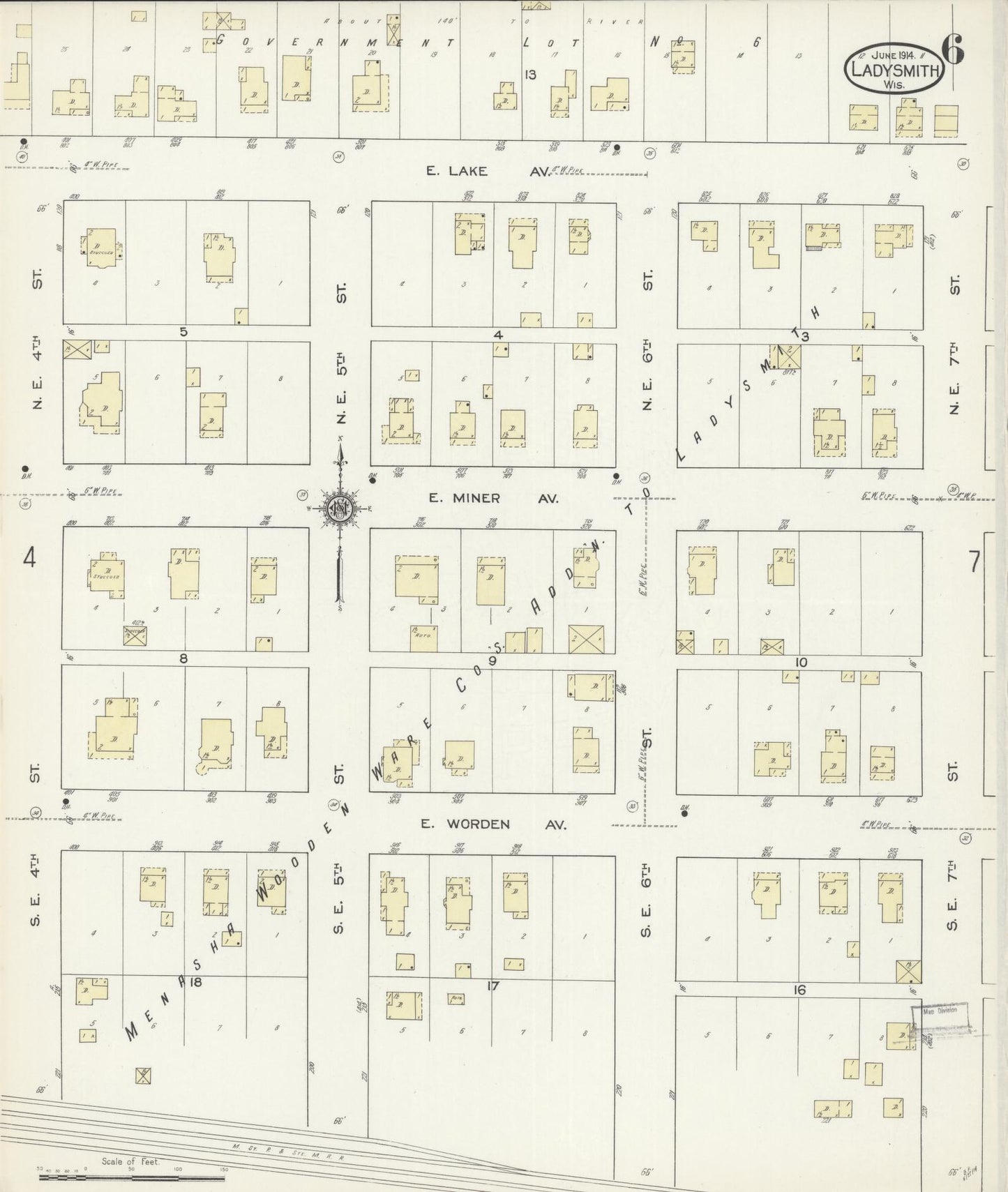 Sanborn Fire Insurance Map from Ladysmith, Rusk County, Wisconsin (1914), Sheet #0006 - Historic Sanborn Fire Insurance Map Print, vintage old map wall art, antique decor, genealogy gift, Wisconsin Wisconsin map