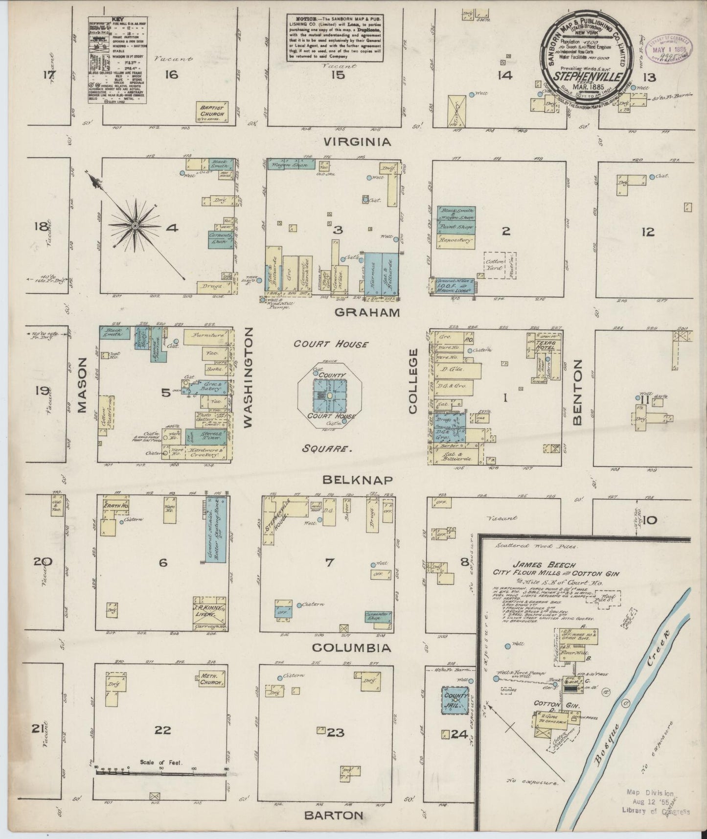 Sanborn Fire Insurance Map from Stephenville, Erath County, Texas. (1885) – Historic Sanborn Fire Insurance Map Print