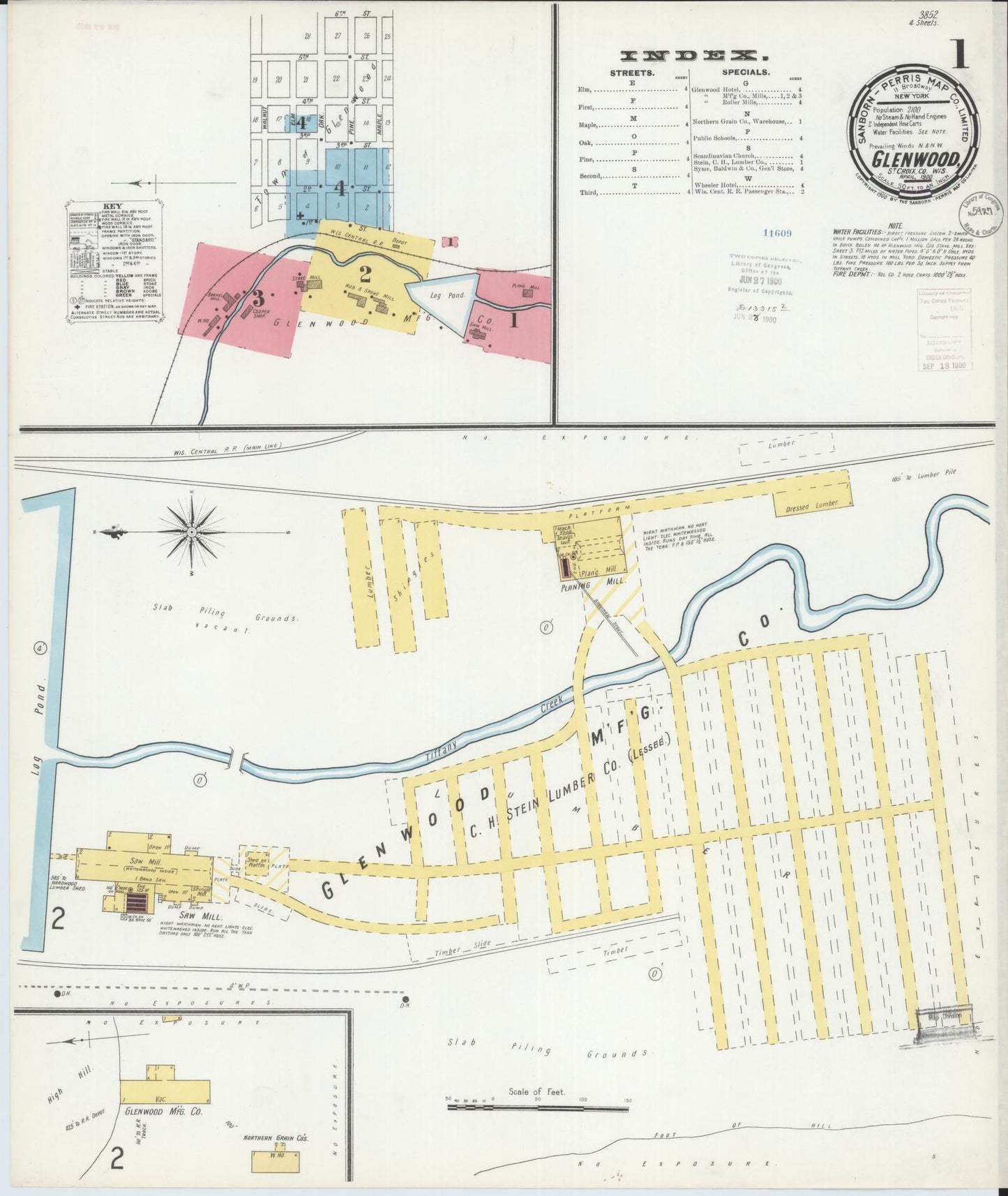 Sanborn Fire Insurance Map from Glenwood City, St. Croix County, Wisconsin (1900), Sheet #0001 - Historic Sanborn Fire Insurance Map Print, vintage old map wall art, antique decor, genealogy gift, Wisconsin Wisconsin map