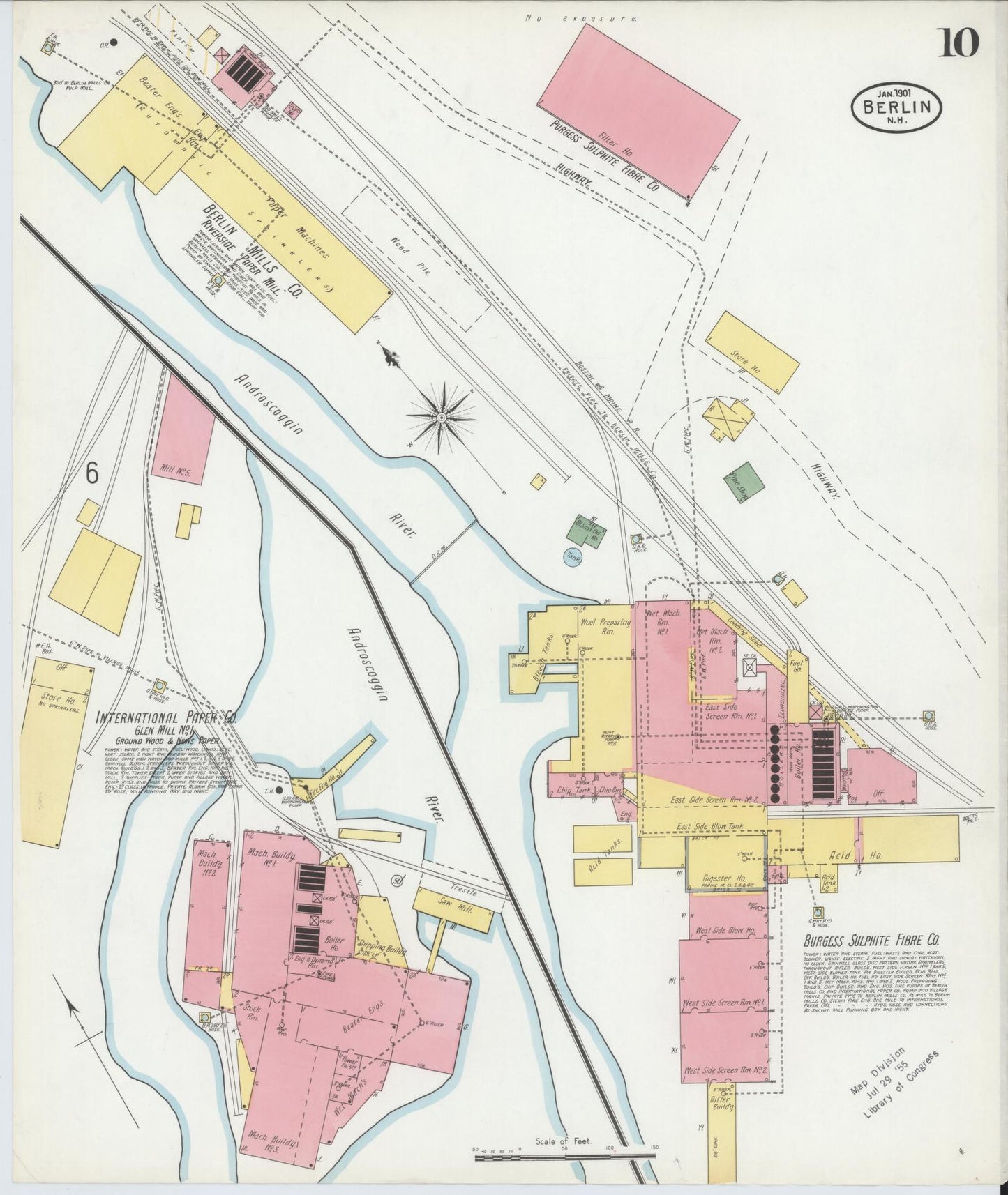 Sanborn Fire Insurance Map from Berlin, Coos County, New Hampshire (1901), Sheet #0010 - Historic Sanborn Fire Insurance Map Print, vintage old map wall art, antique decor, genealogy gift, New Hampshire New Hampshire map