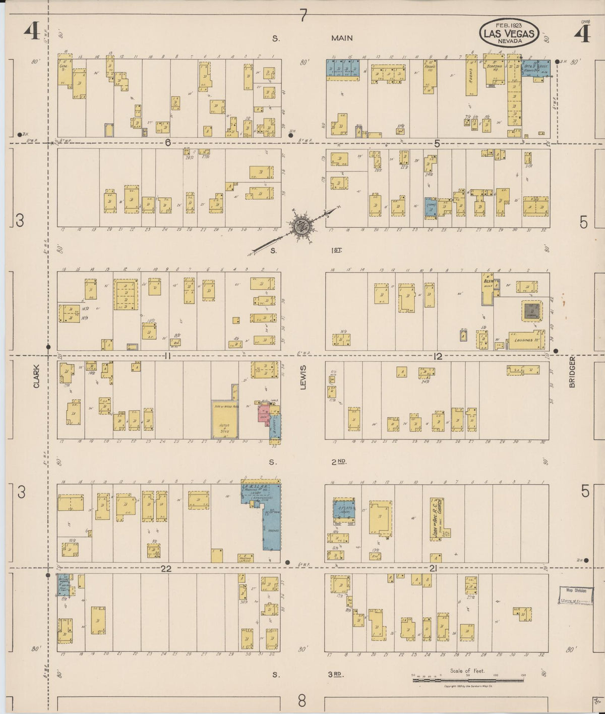 Sanborn Fire Insurance Map from Las Vegas, Clark County, Nevada (1923), Sheet #0004 - Historic Sanborn Fire Insurance Map Print, vintage old map wall art, antique decor, genealogy gift, Nevada Nevada map