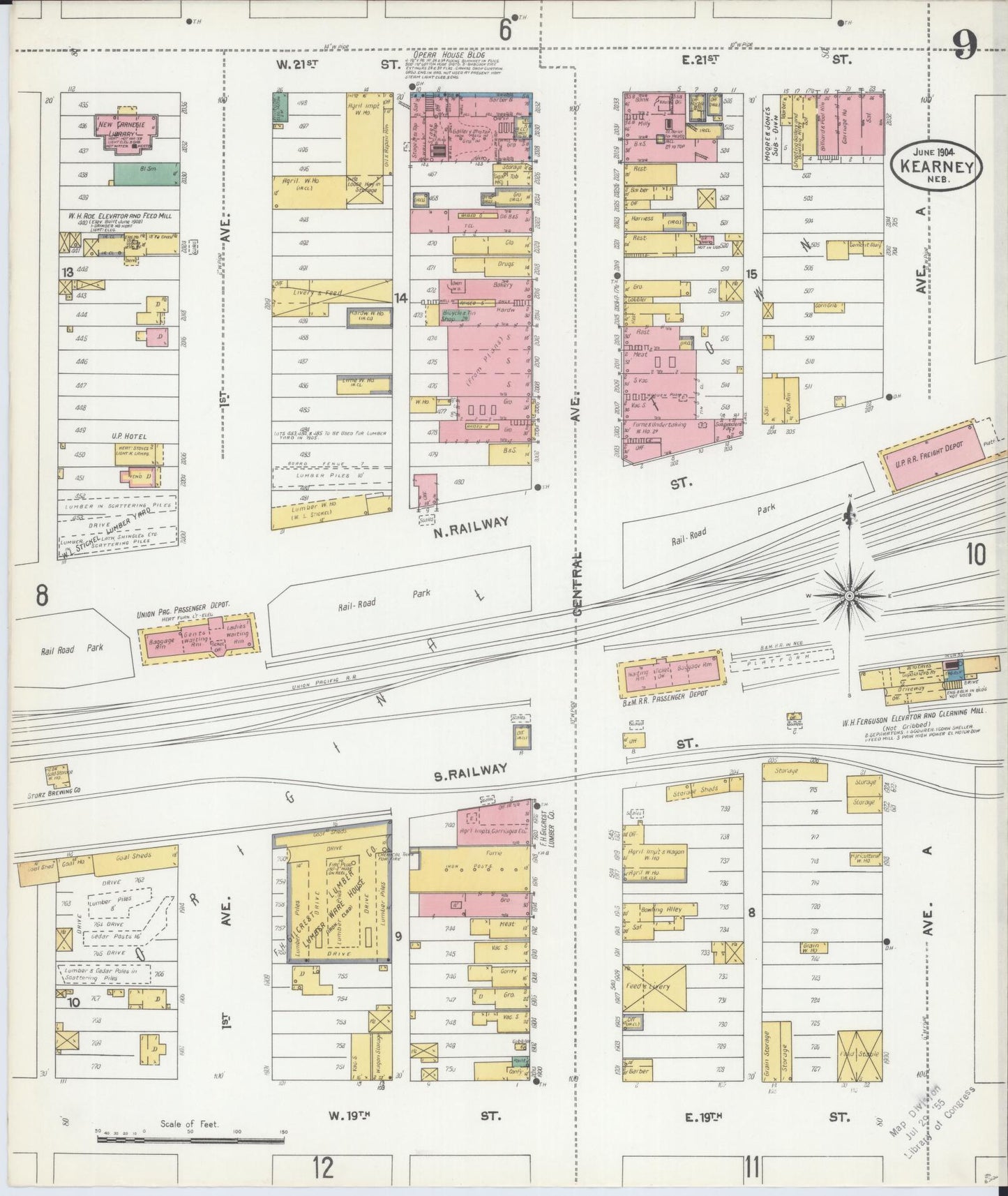 Sanborn Fire Insurance Map from Kearney, Buffalo County, Nebraska (1904), Sheet #0009 - Historic Sanborn Fire Insurance Map Print, vintage old map wall art, antique decor, genealogy gift, Nebraska Nebraska map