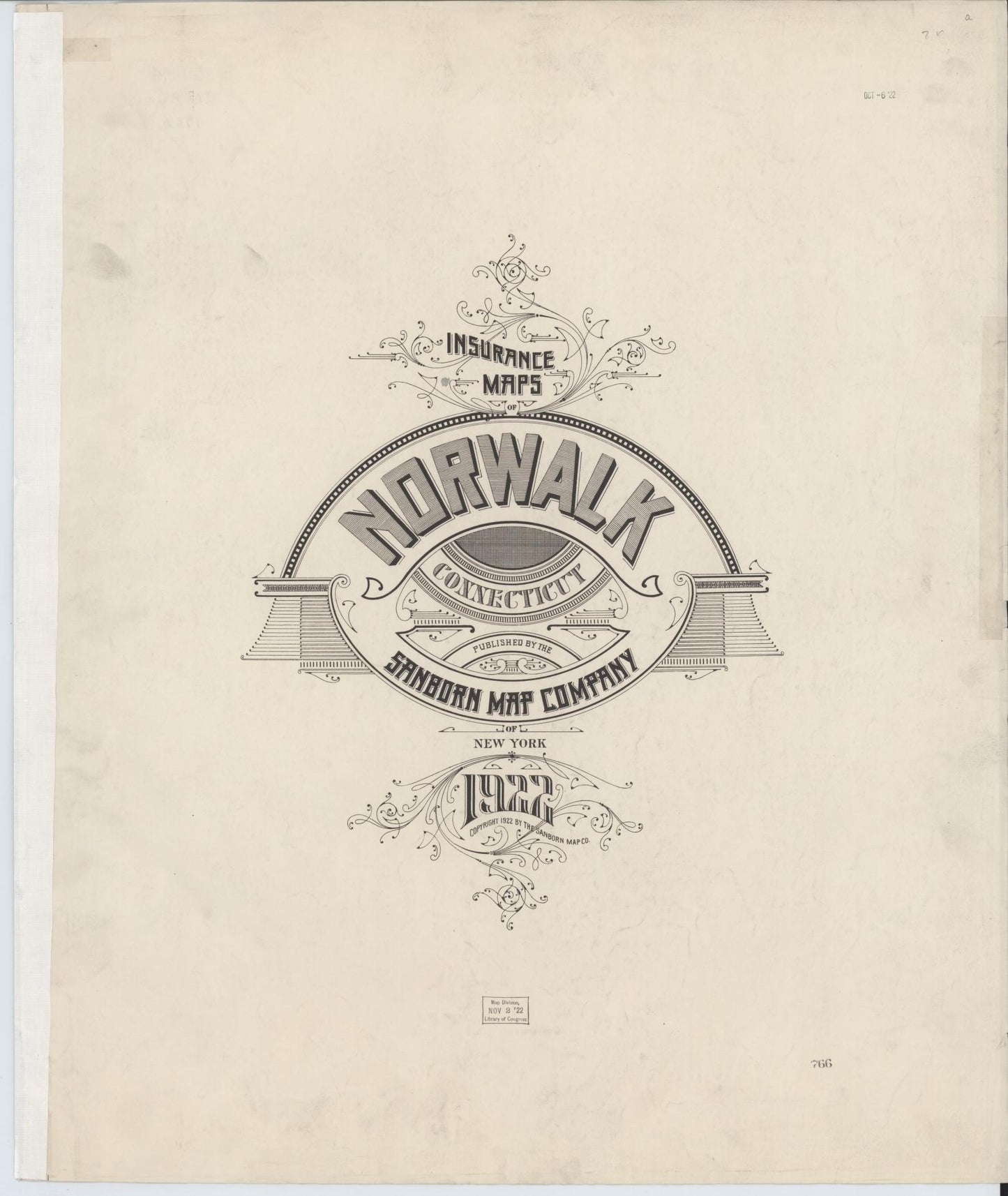 Sanborn Fire Insurance Map from Norwalk, Fairfield County, Connecticut (1922), Sheet #0001 - Historic Sanborn Fire Insurance Map Print, vintage old map wall art, antique decor, genealogy gift, Connecticut Connecticut map