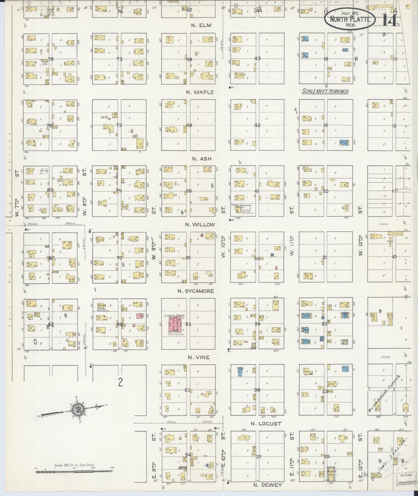 Sanborn Fire Insurance Map from North Platte, Lincoln County, Nebraska (1915), Sheet #0014 - Historic Sanborn Fire Insurance Map Print, vintage old map wall art, antique decor, genealogy gift, Nebraska Nebraska map