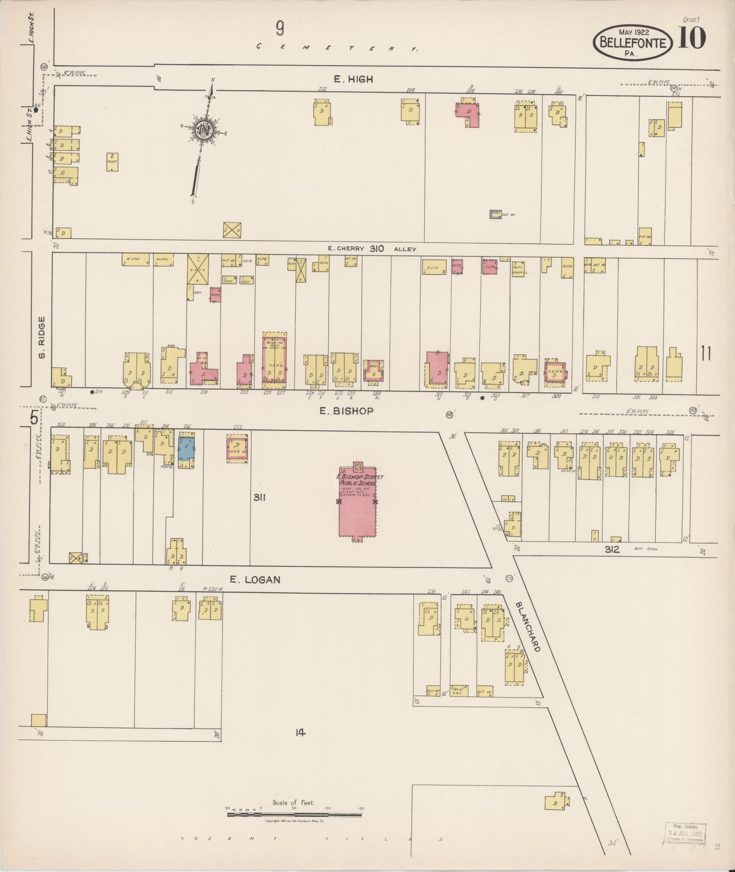 Sanborn Fire Insurance Map from Bellefonte, Centre County, Pennsylvania (1922), Sheet #0010 - Historic Sanborn Fire Insurance Map Print, vintage old map wall art, antique decor, genealogy gift, Pennsylvania Pennsylvania map
