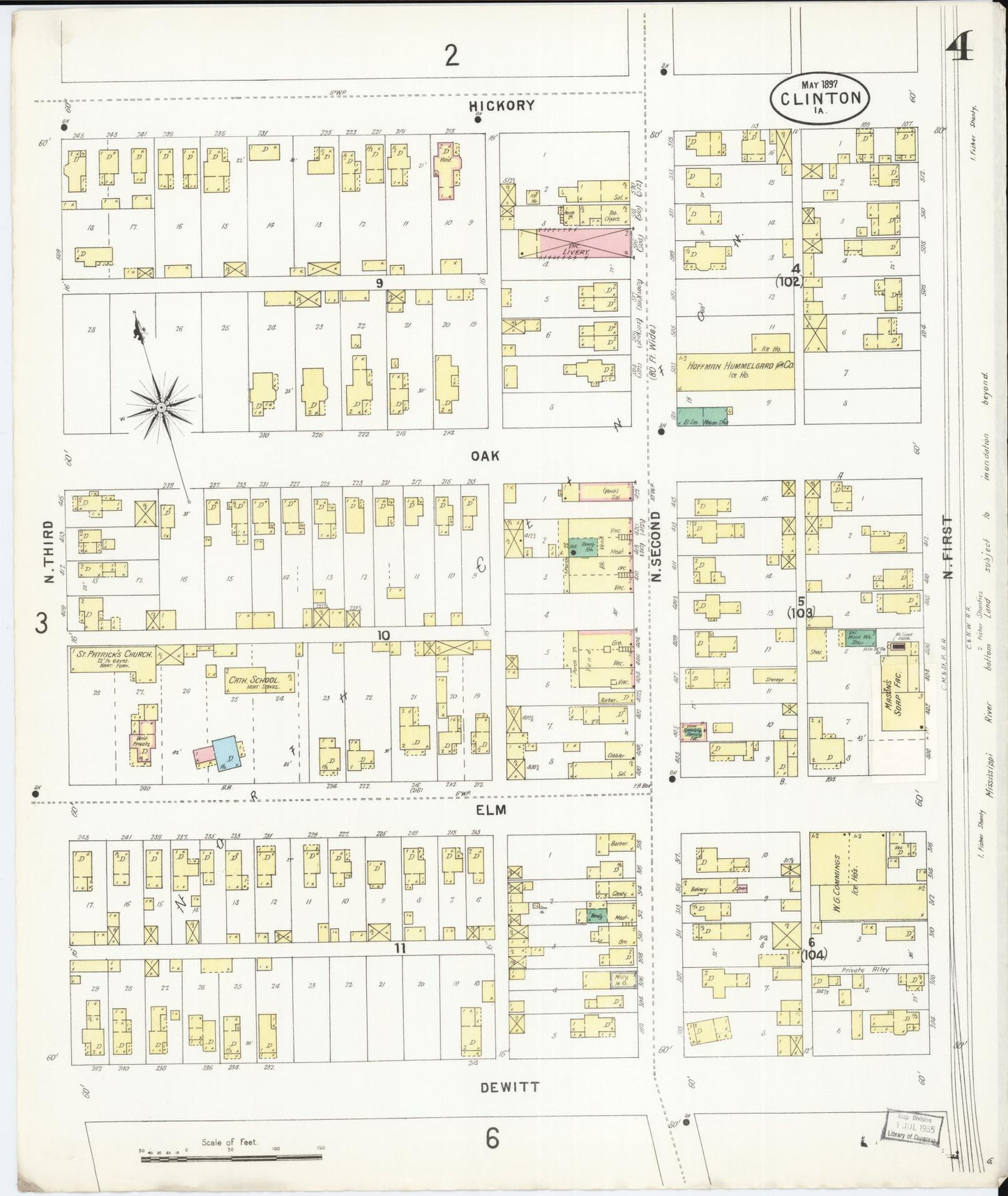 Sanborn Fire Insurance Map from Clinton, Clinton County, Iowa (1897), Sheet #0004 - Historic Sanborn Fire Insurance Map Print, vintage old map wall art