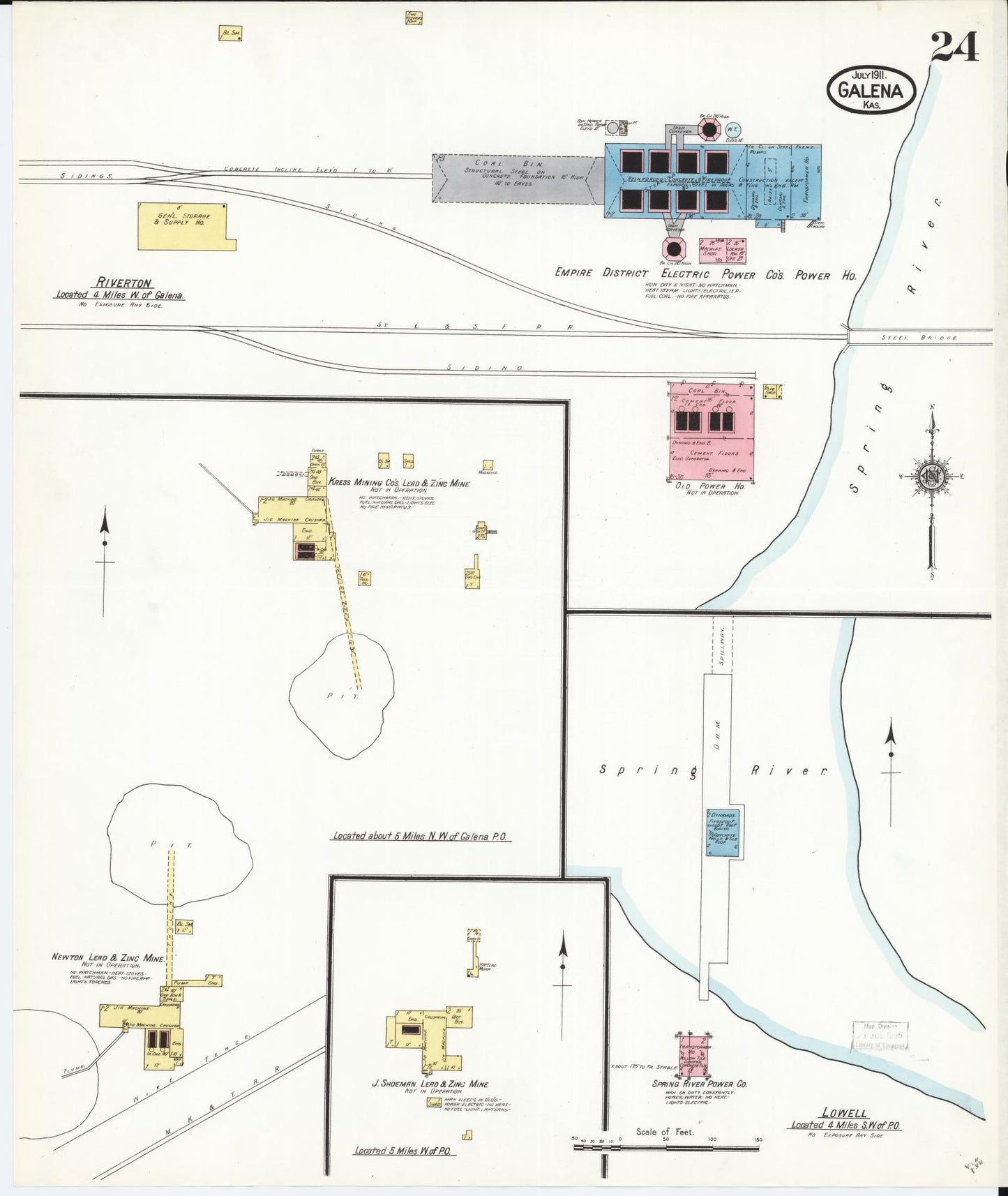 Sanborn Fire Insurance Map from Galena, Cherokee County, Kansas (1911), Sheet #0024 - Historic Sanborn Fire Insurance Map Print, vintage old map wall art, antique decor, genealogy gift, Kansas Kansas map
