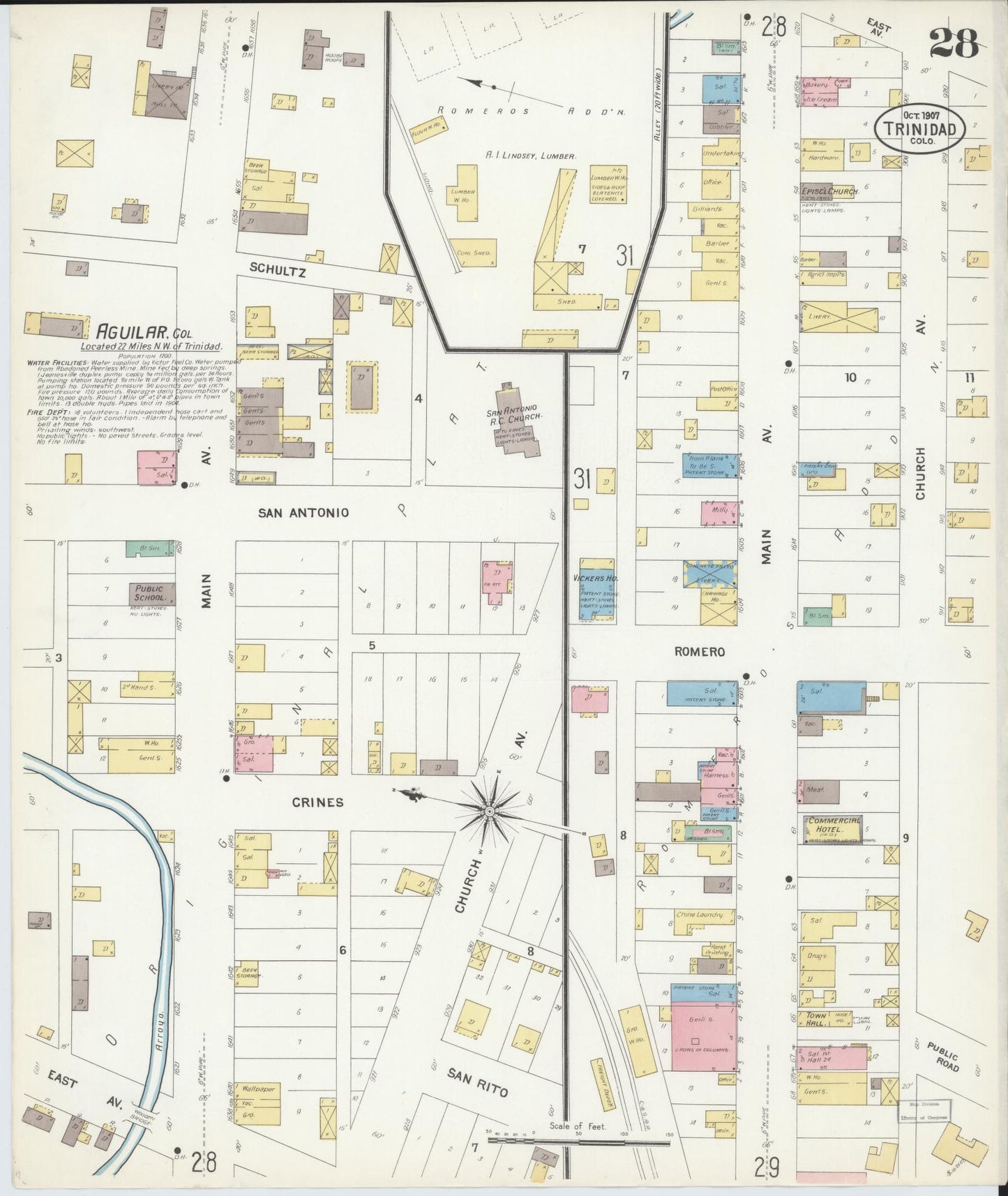 Sanborn Fire Insurance Map from Trinidad, Las Animas County, Colorado (1907), Sheet #0028 - Historic Sanborn Fire Insurance Map Print, vintage old map wall art, antique decor, genealogy gift, Colorado Colorado map