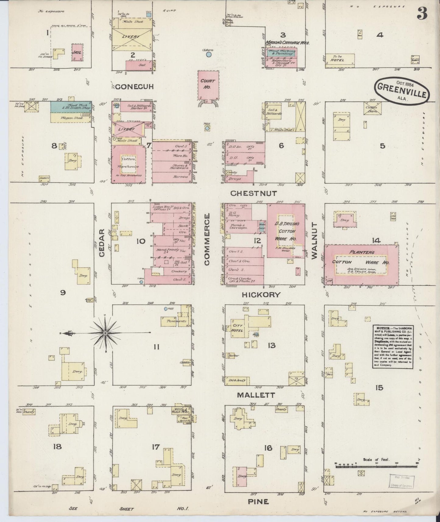 Sanborn Fire Insurance Map from Greenville, Butler County, Alabama (1884), Sheet #0003 - Historic Sanborn Fire Insurance Map Print, vintage old map wall art, antique decor, genealogy gift, Alabama Alabama map