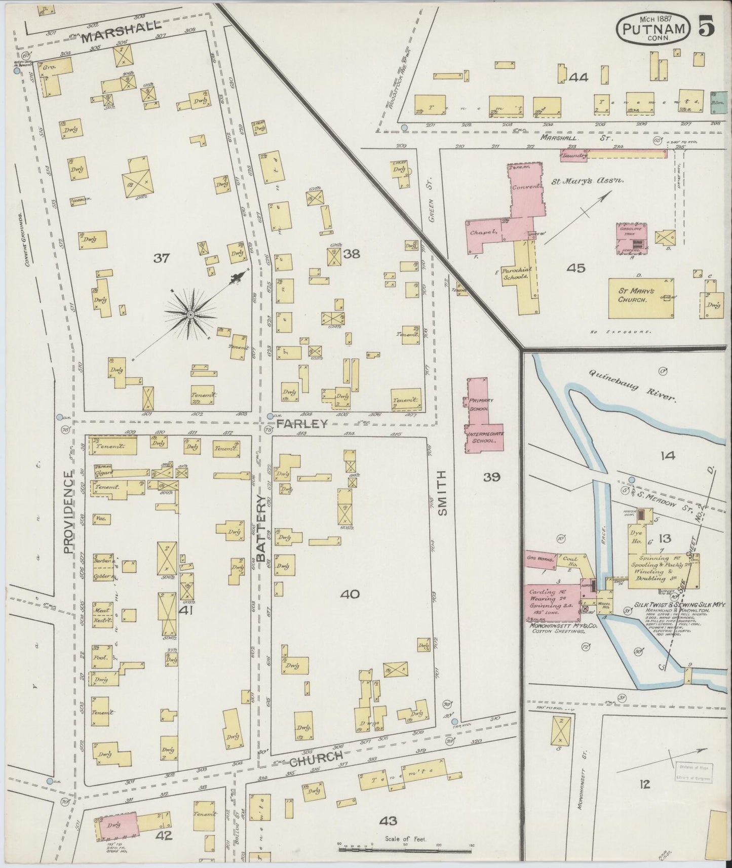 Sanborn Fire Insurance Map from Putnam, Windham County, Connecticut (1887), Sheet #0005 - Complete Map Set gallery image, historic Sanborn map, vintage wall art, Connecticut Connecticut
